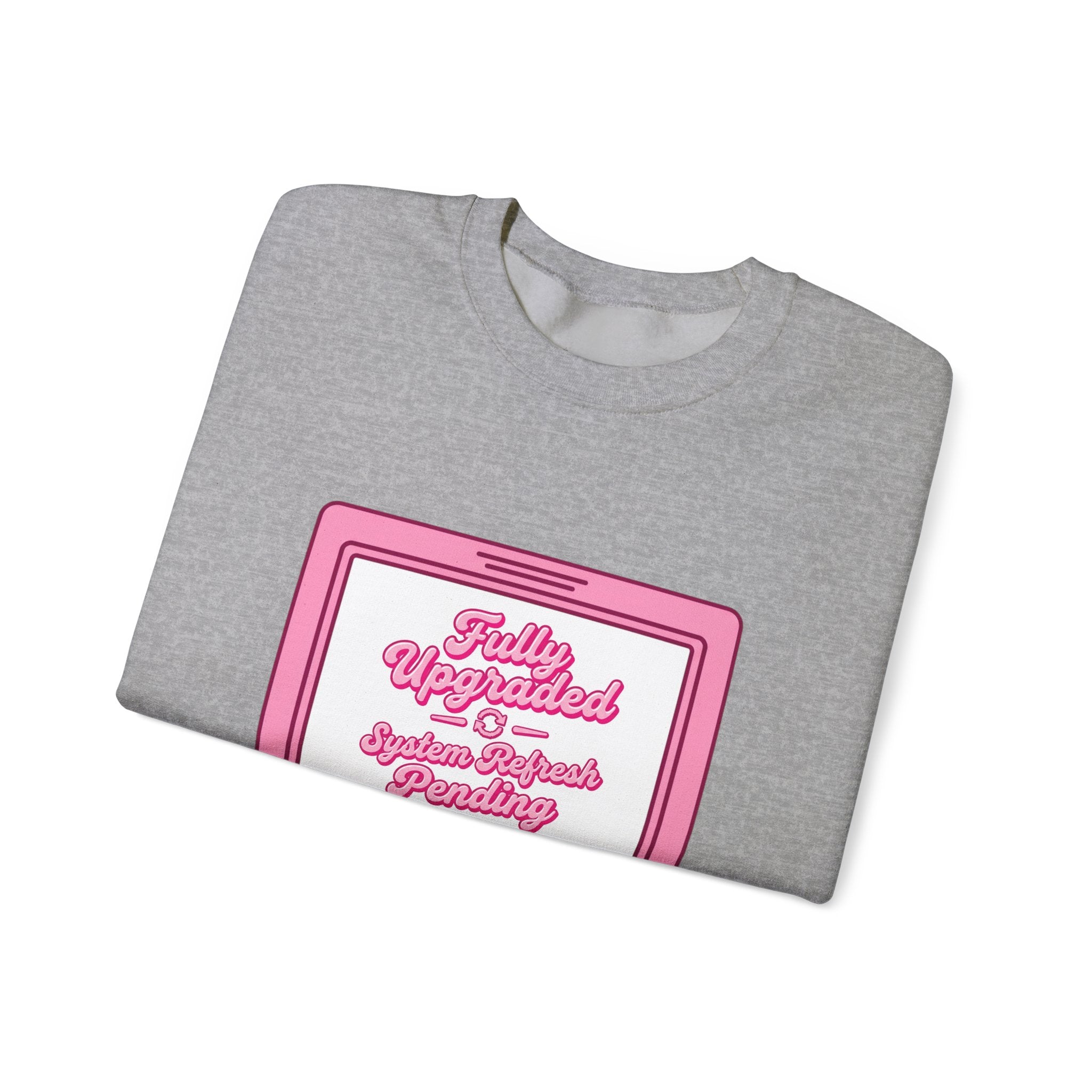 Crewneck Sweatshirt — "Fully Updated" Retro Pink Computer Graphic