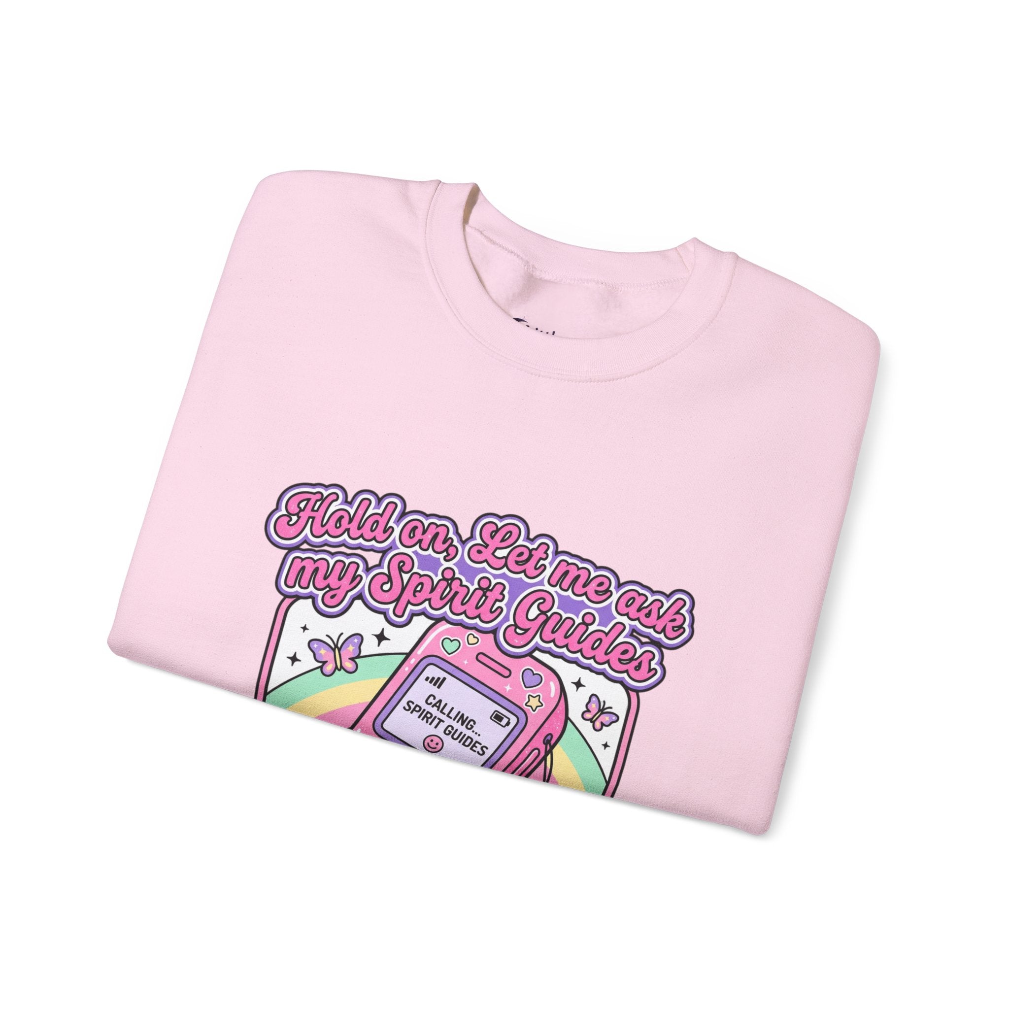 "Hold on, Let me ask my Spirit Guides" Retro Cell Phone Graphic —Crewneck Sweatshirt