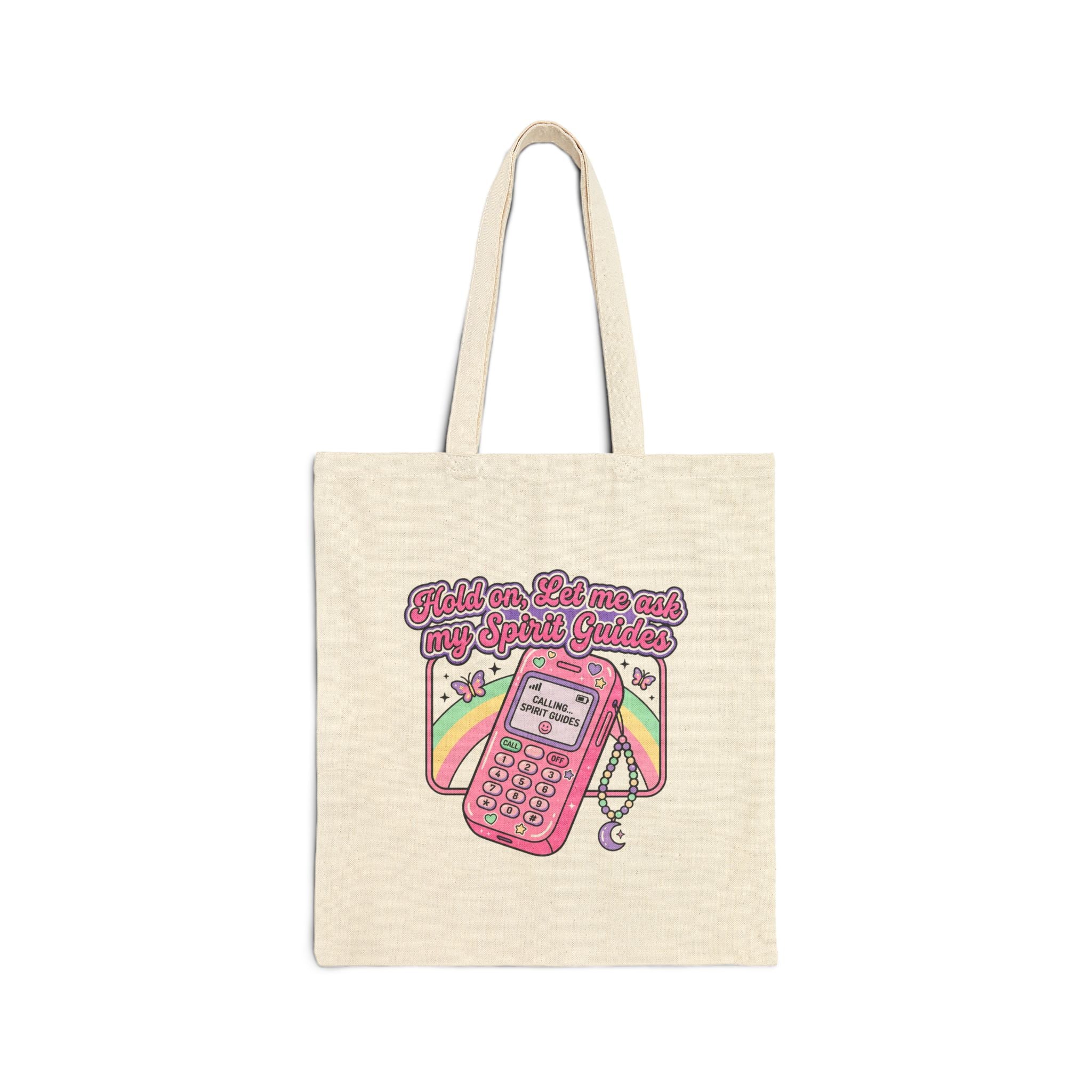"Hold on, Let me call my Spirit Guides" Retro Cell Phone Graphic — Cotton Canvas Tote Bag