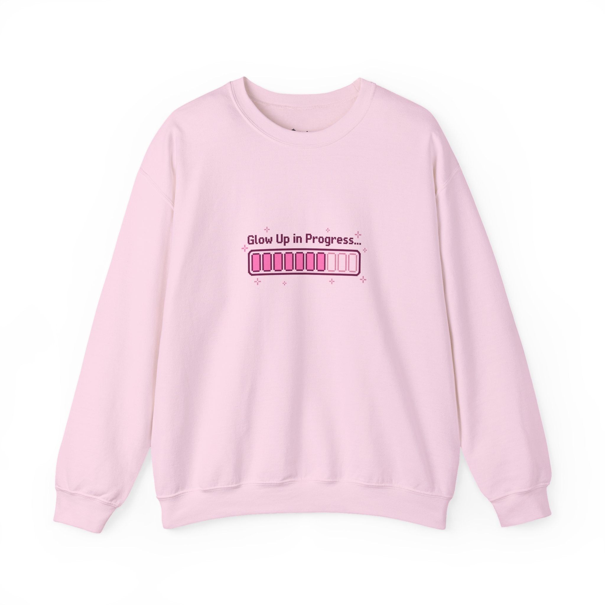 "Glow Up in Progress" Pink Loading Bar Graphic — Crewneck Sweatshirt