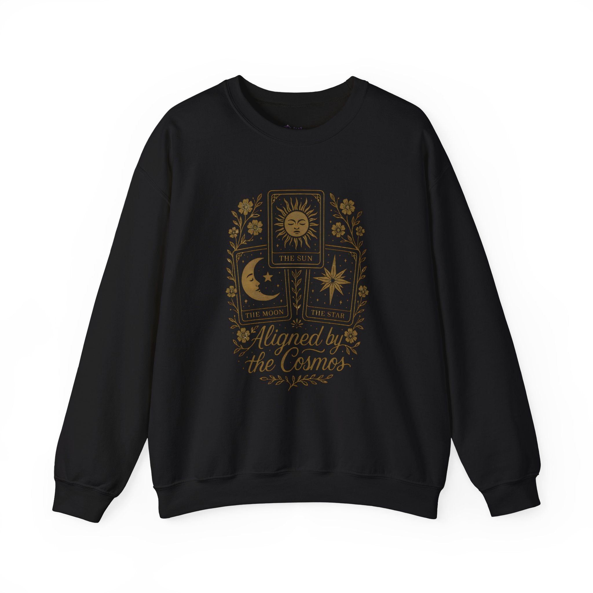 Aligned by the Cosmos Crewneck Sweatshirt — Celestial Moon & Sun Graphic