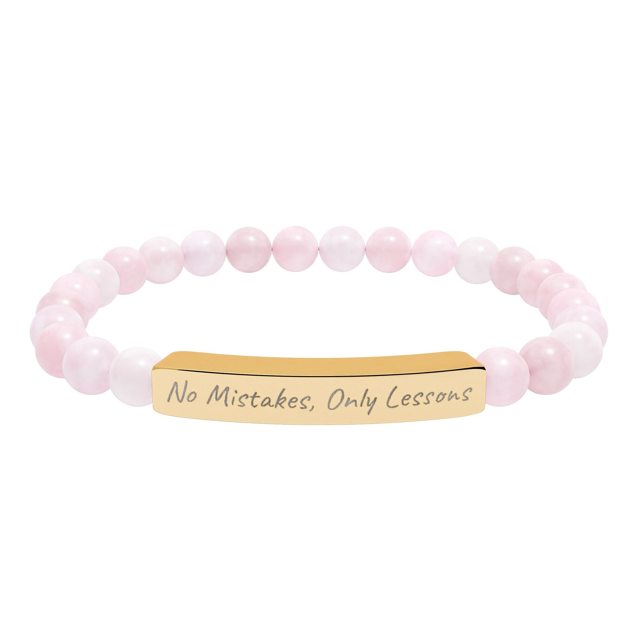No Mistakes, Only Lessons —Engraved Natural Stone Stretch Bar Affirmation Bracelet