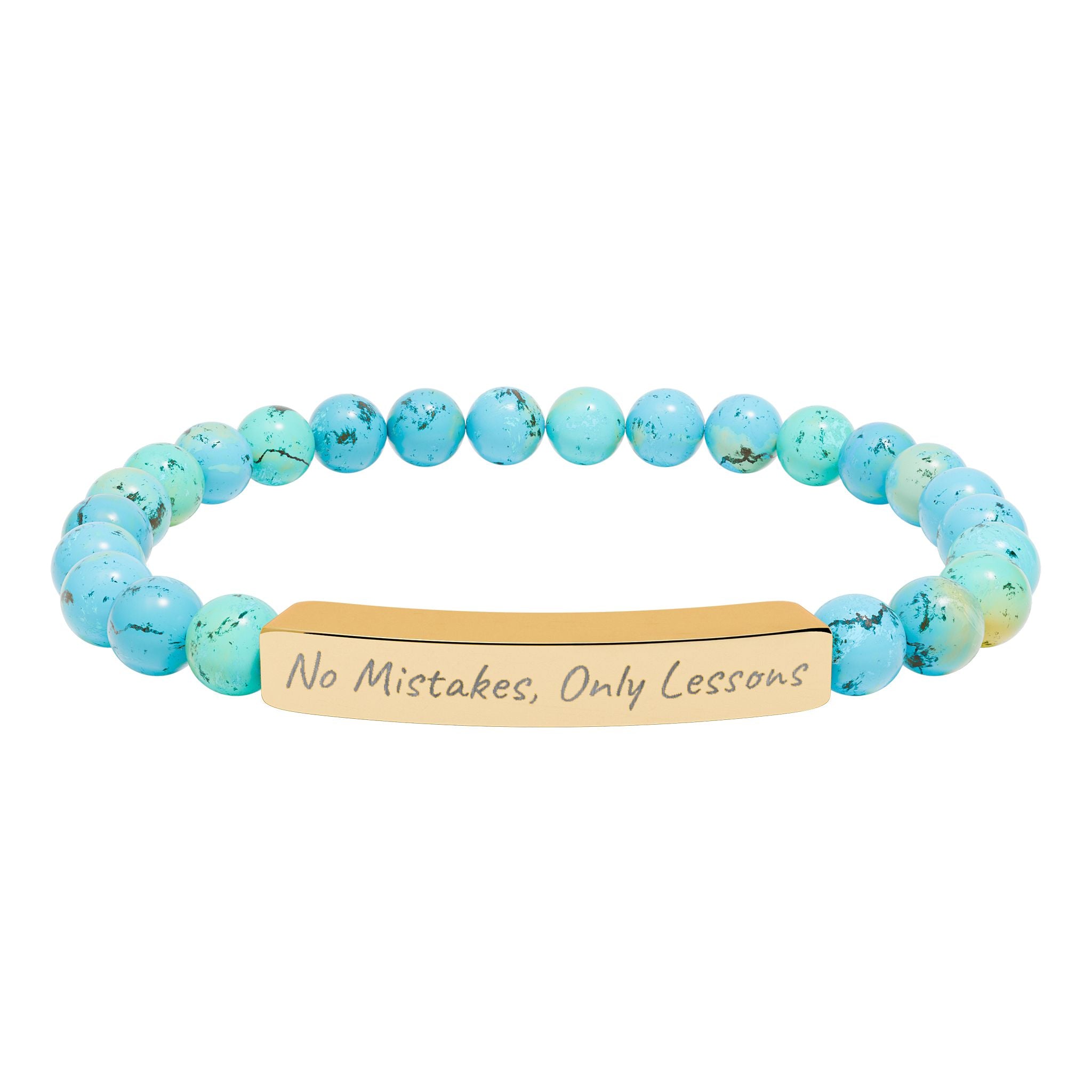 No Mistakes, Only Lessons —Engraved Natural Stone Stretch Bar Affirmation Bracelet