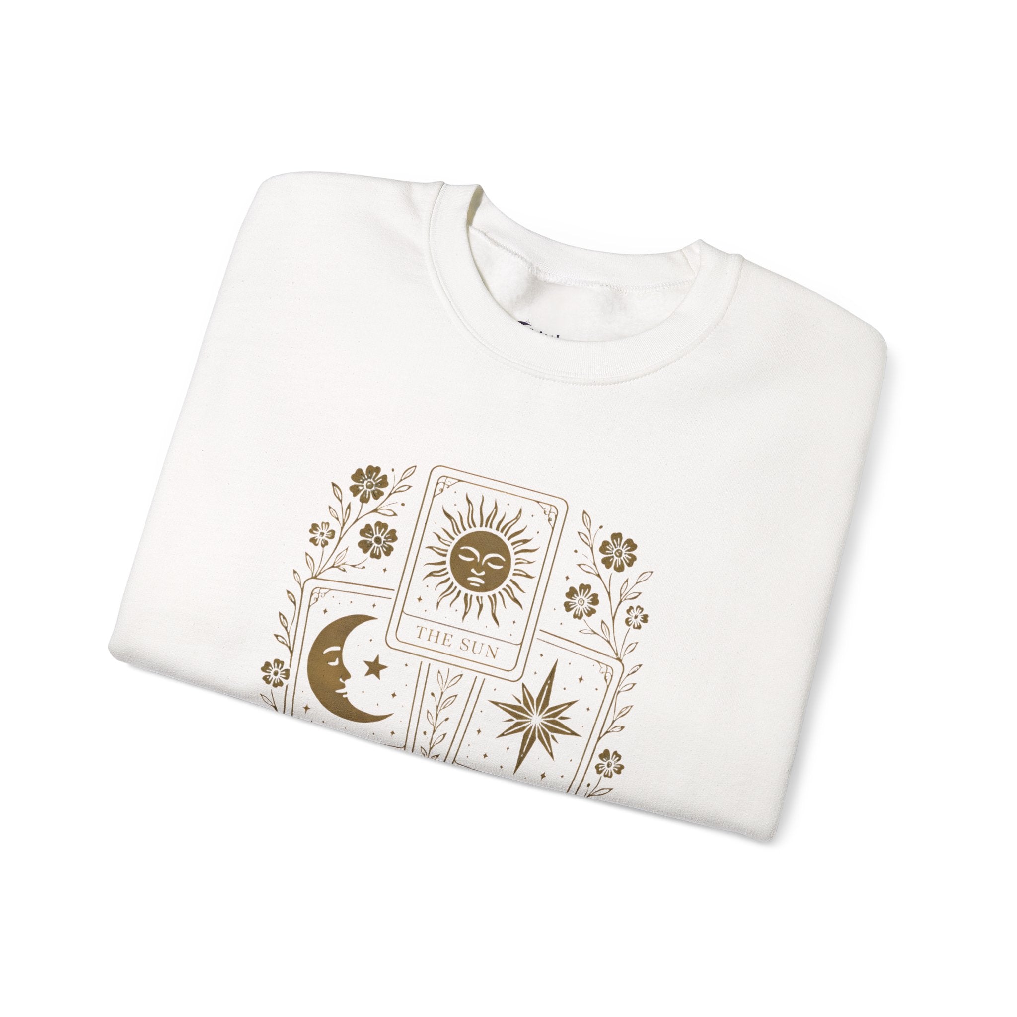 Aligned by the Cosmos Crewneck Sweatshirt — Celestial Moon & Sun Graphic
