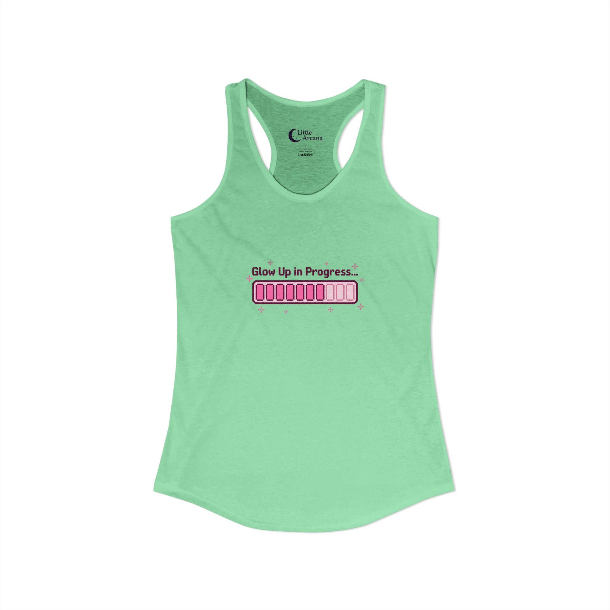 "Glow Up in Progress" Pink Loading Bar — Women's Ideal Racerback Tank
