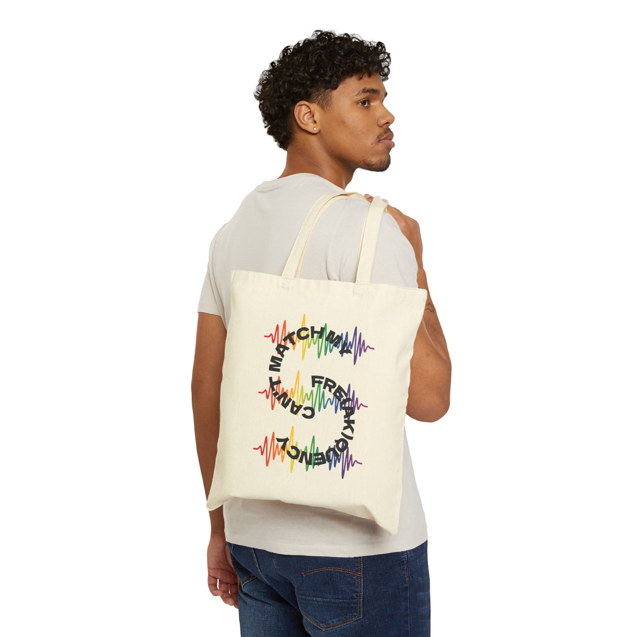 Rainbow Soundwave 'Can't Match  My Fre(ak)quency' Graphic — Canvas Tote Bag
