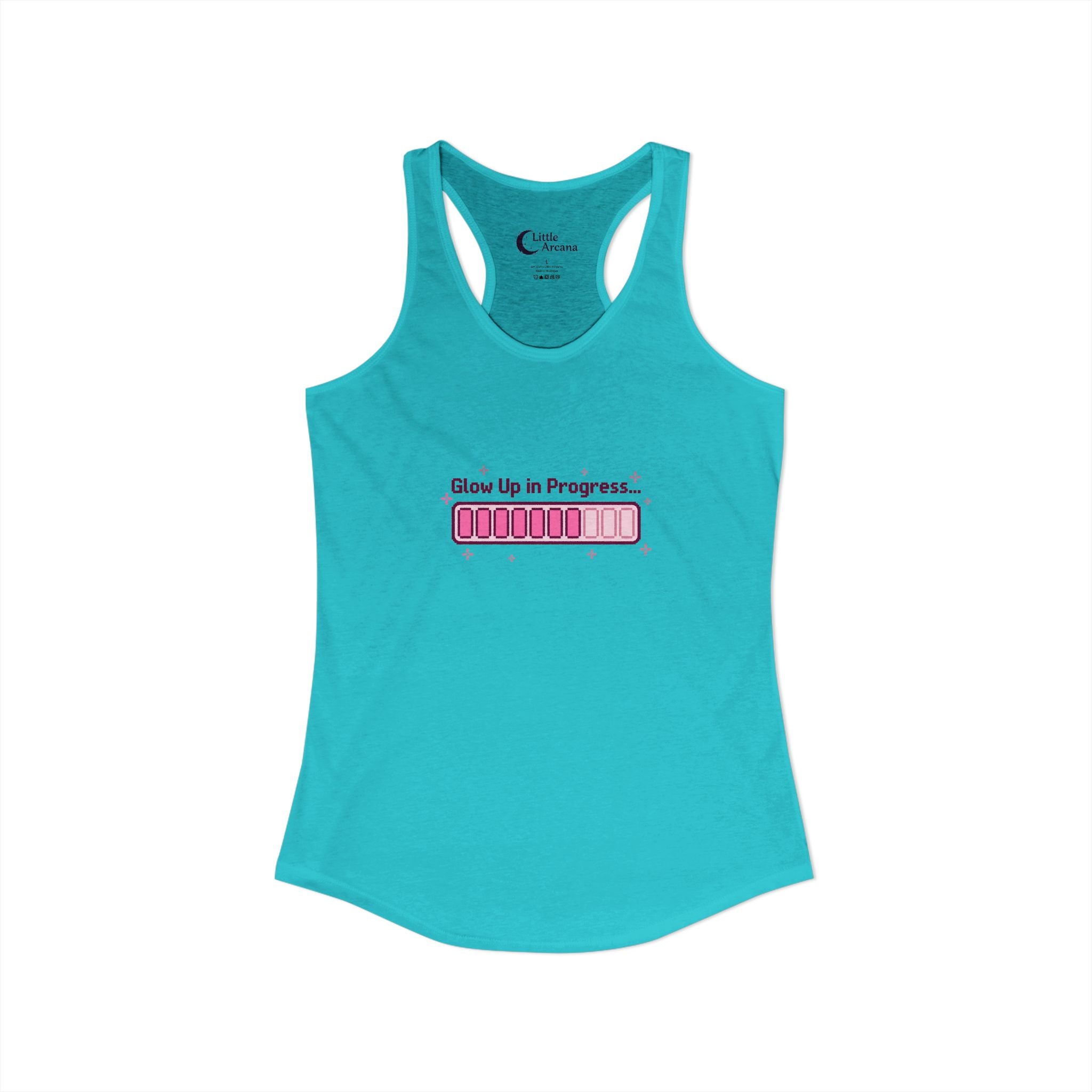"Glow Up in Progress" Pink Loading Bar — Women's Ideal Racerback Tank