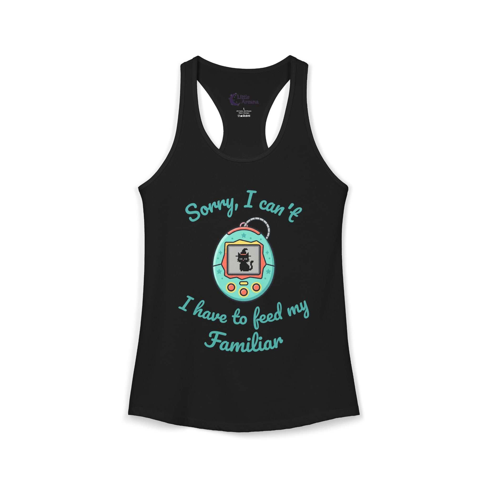 "Sorry I can't, I have to feed my familiar" cute retro virtual pet — Women's Racerback Tank