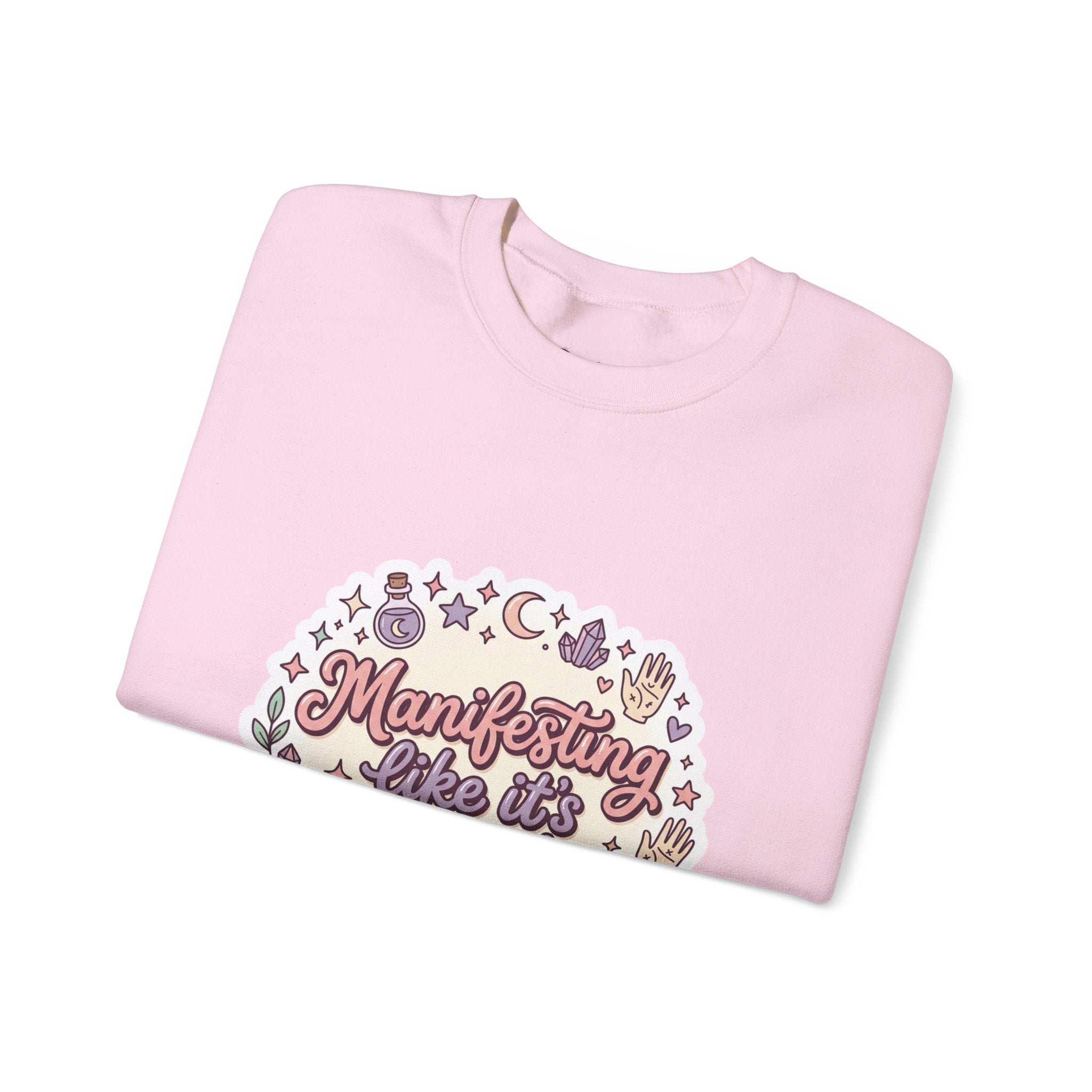 Manifesting Like It's My Job Pullover Sweatshirt — Crystals & Potions Pastel Graphic