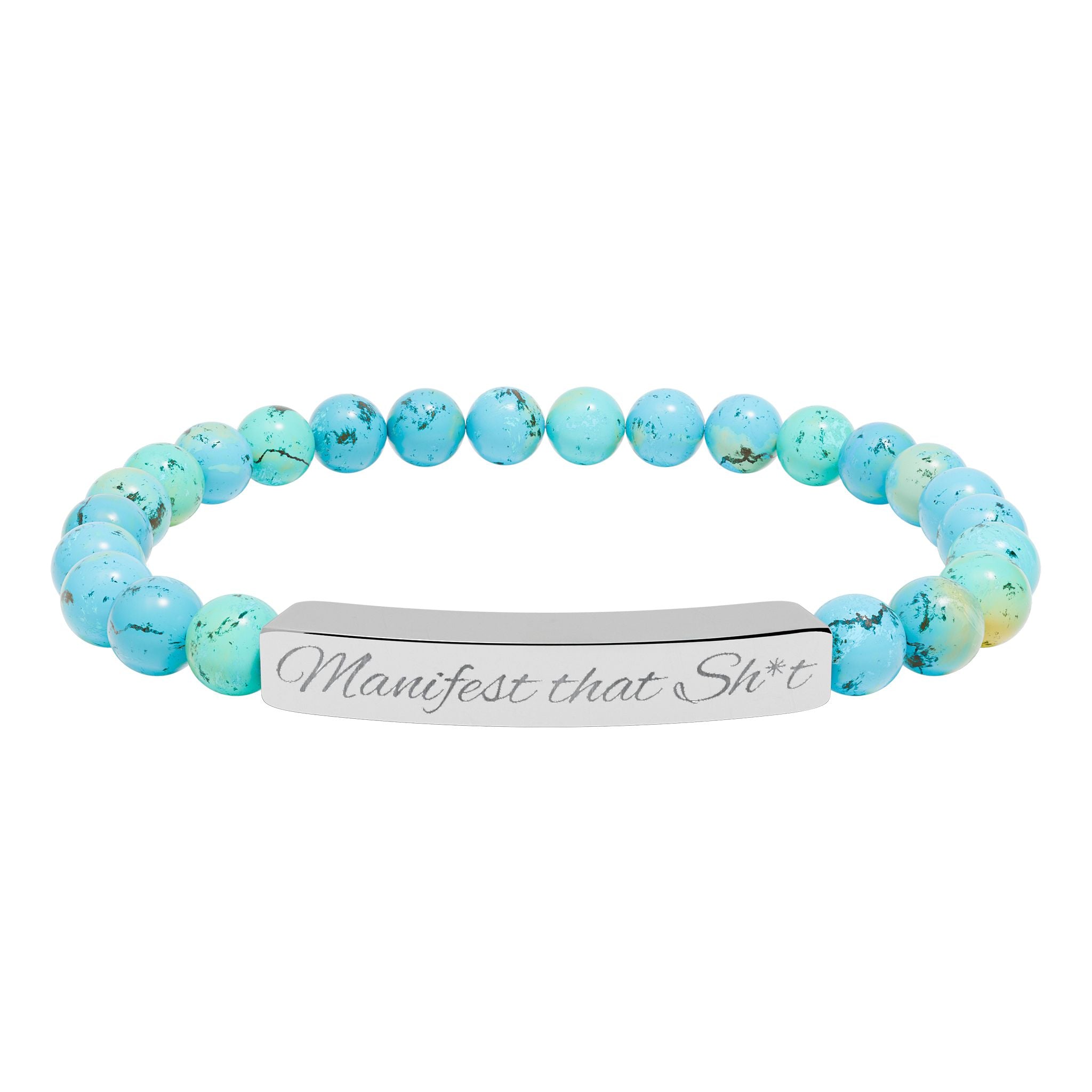 Manifest that Sh*t  —Engraved Natural Stone Stretch Bar Affirmation Bracelet
