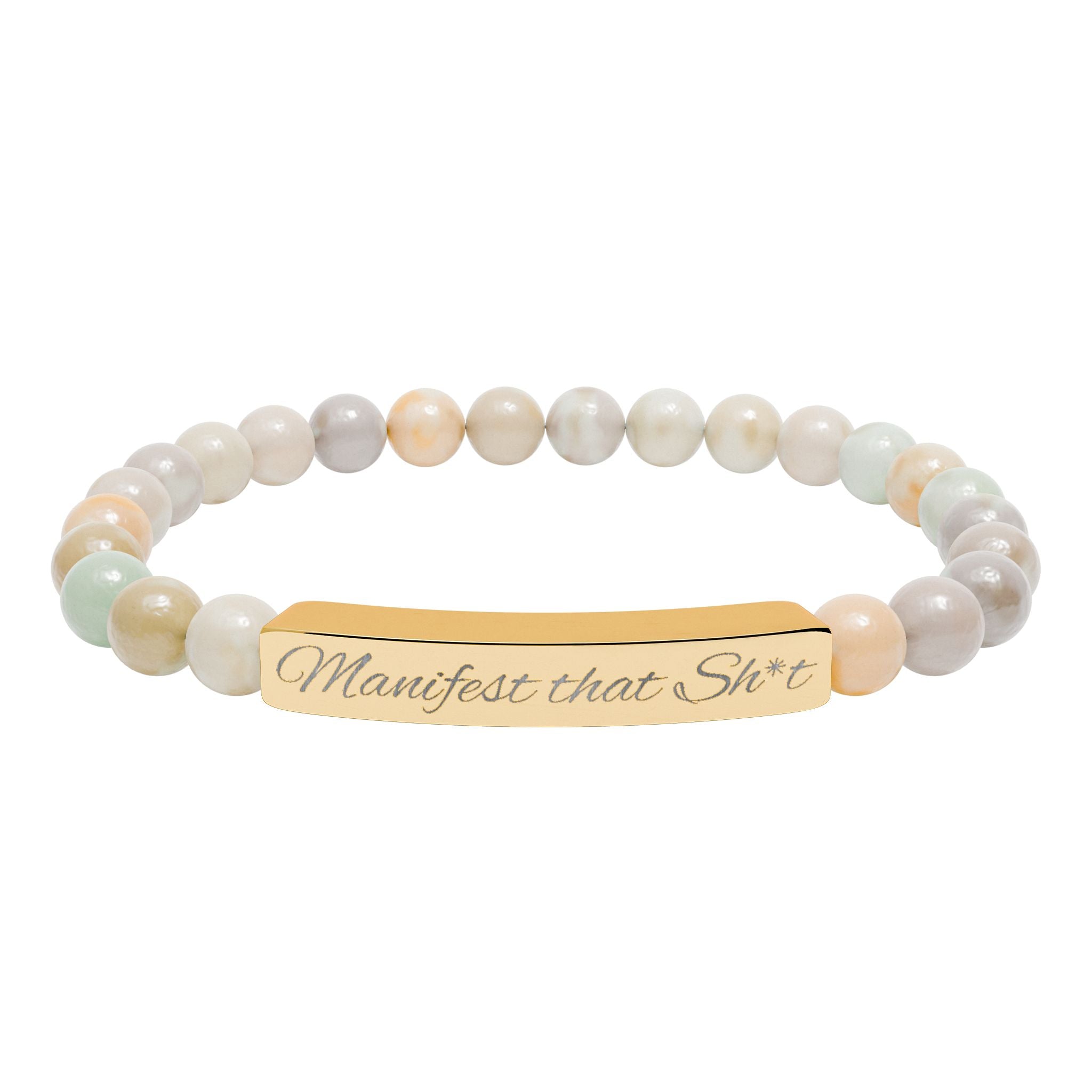 Manifest that Sh*t  —Engraved Natural Stone Stretch Bar Affirmation Bracelet