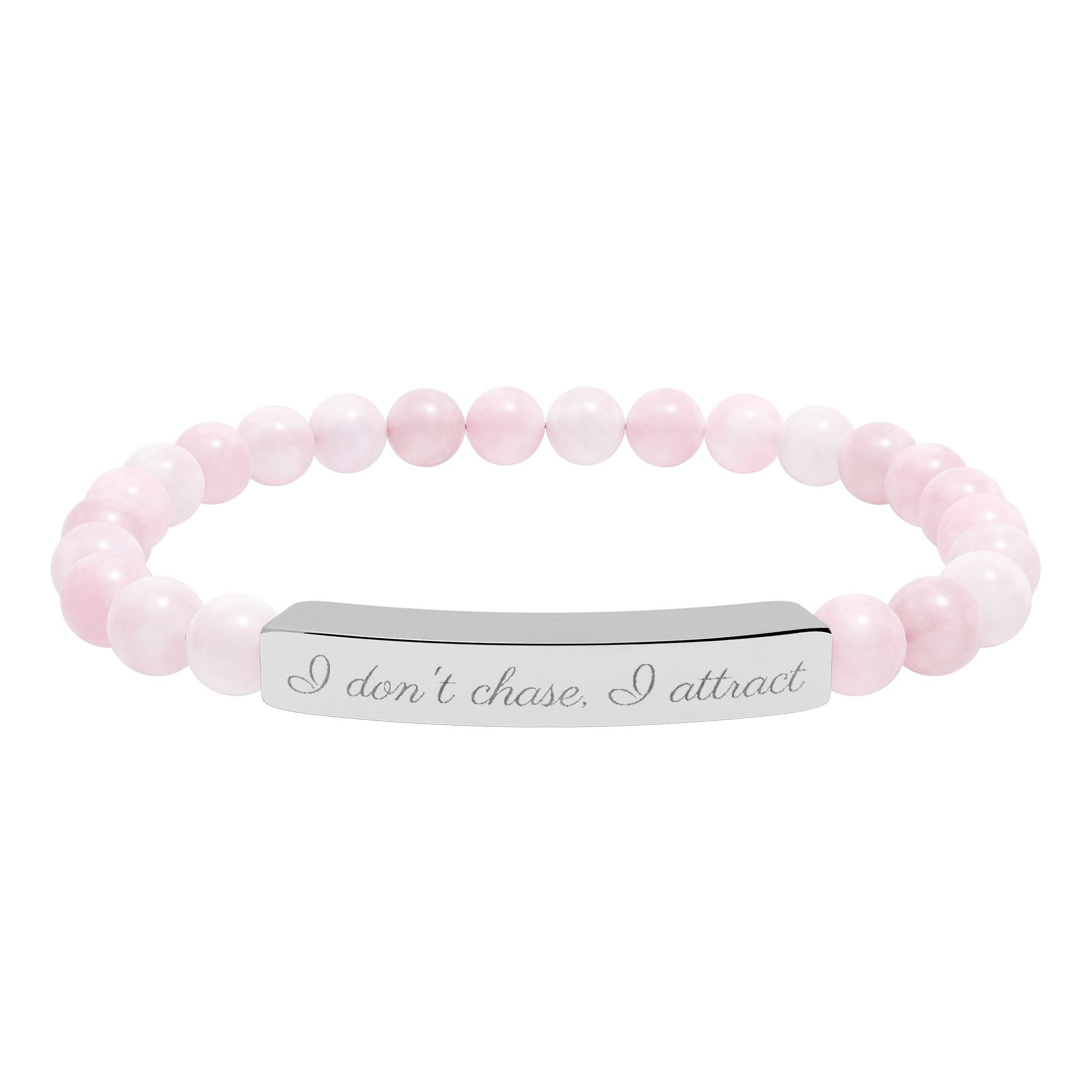 I don't Chase, I Attract  —Engraved Natural Stone Stretch Bar Affirmation Bracelet