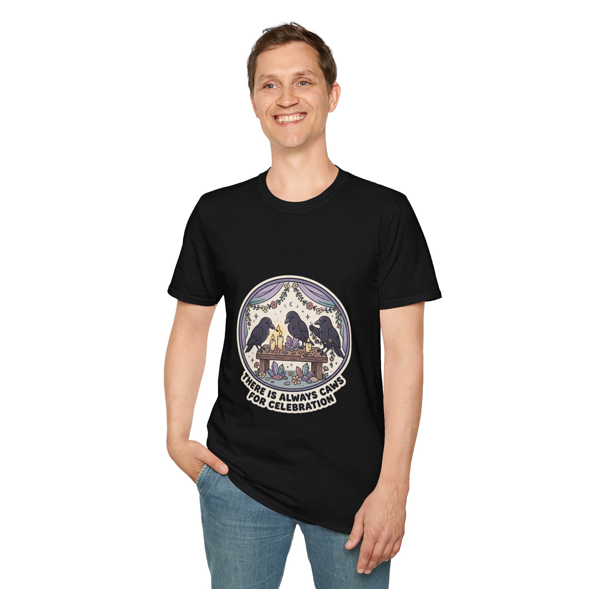 Raven Gathering Tee — "There Is Always Caws for Celebration" Unisex T-Shirt