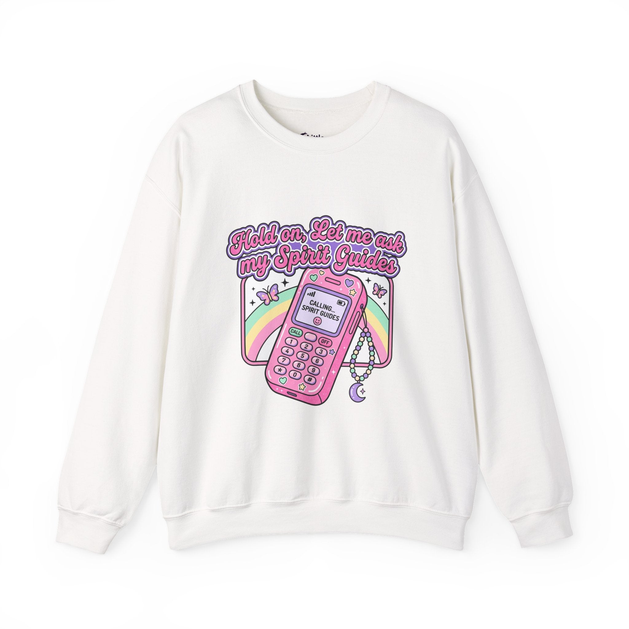 "Hold on, Let me ask my Spirit Guides" Retro Cell Phone Graphic —Crewneck Sweatshirt