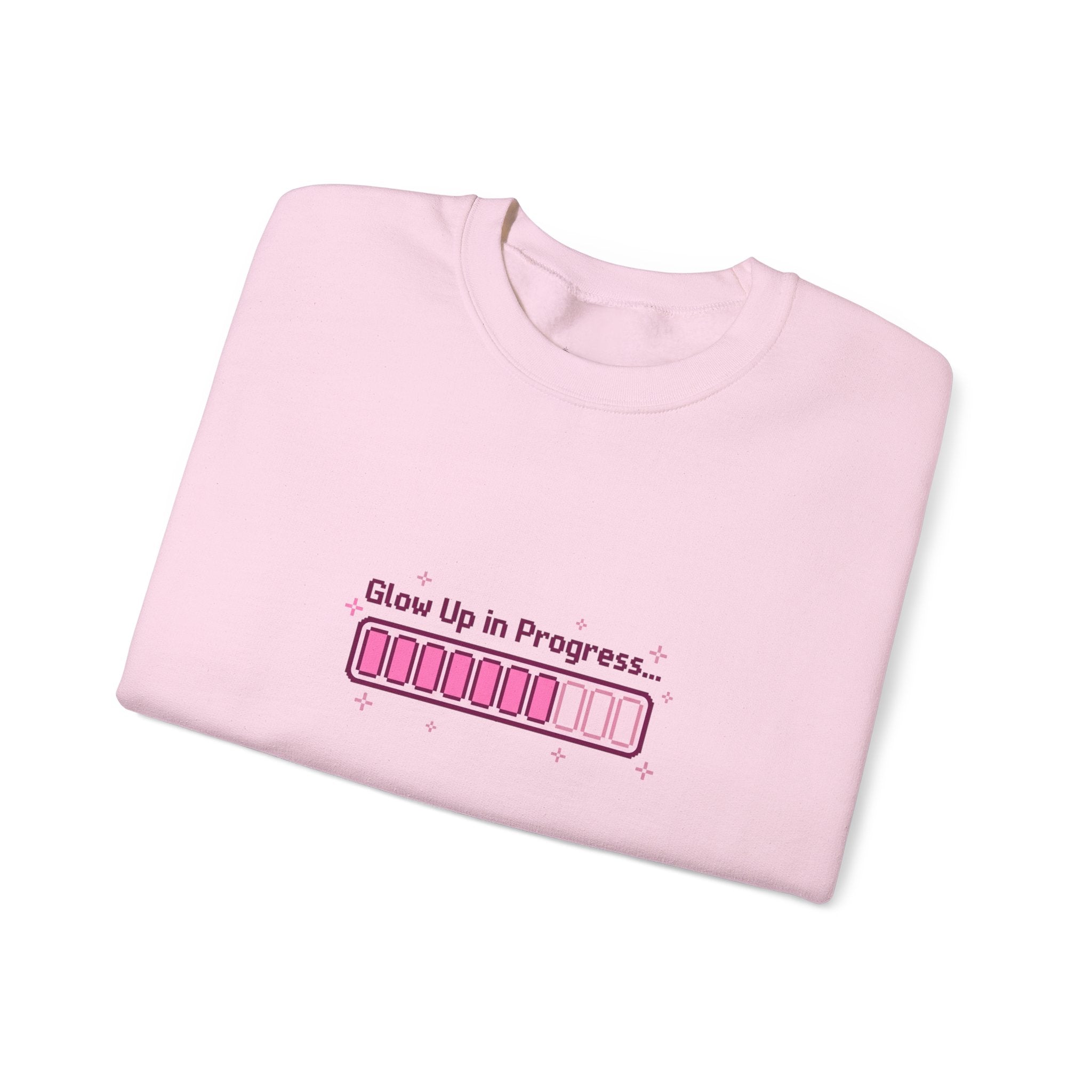 "Glow Up in Progress" Pink Loading Bar Graphic — Crewneck Sweatshirt