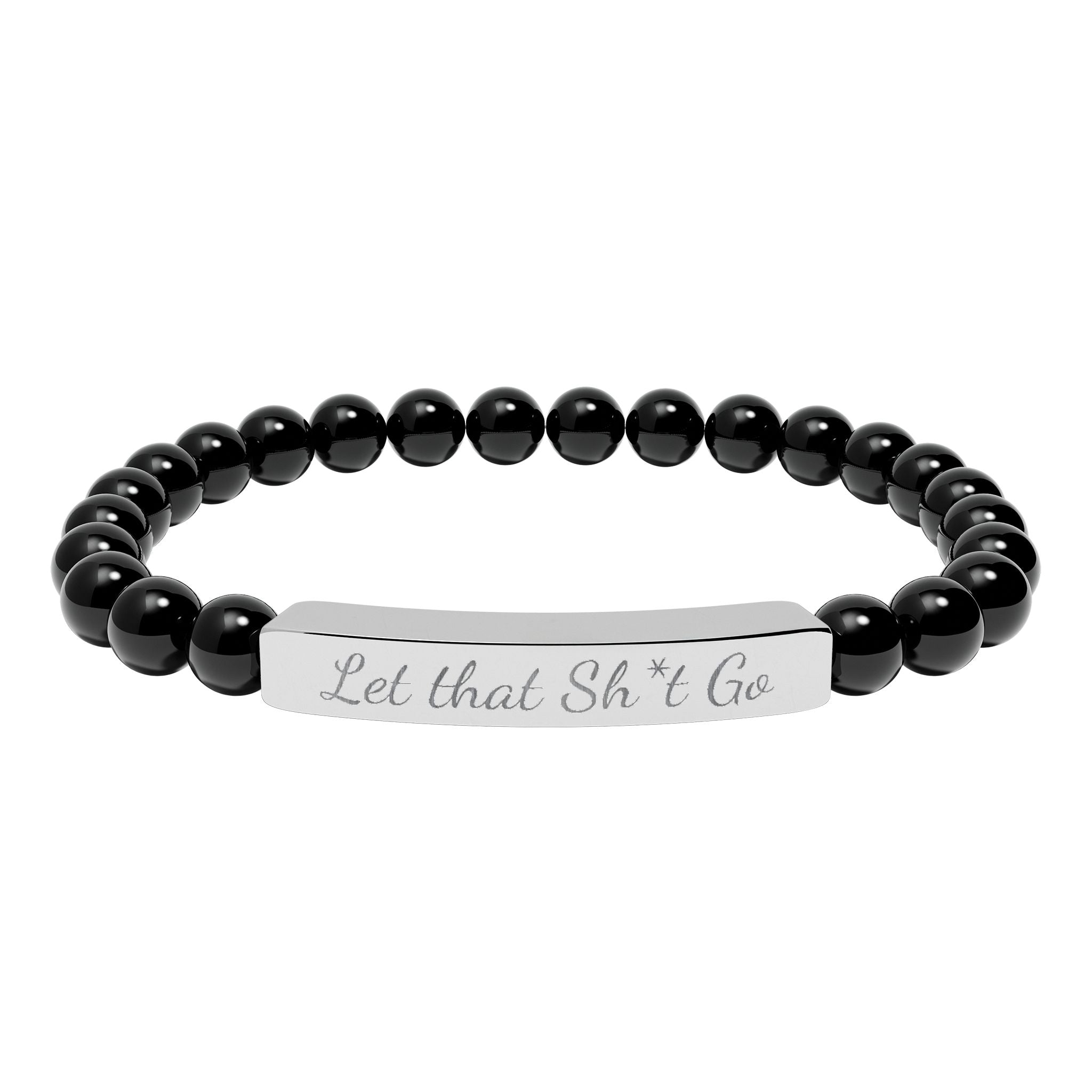 Let that Sh*t Go  —Engraved Natural Stone Stretch Bar Affirmation Bracelet