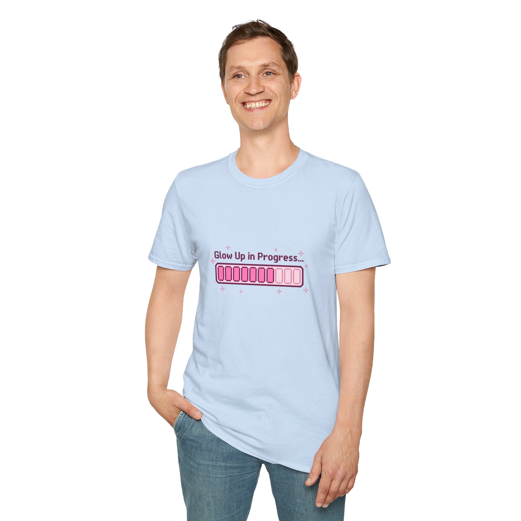 "Glow Up In Progress" Pink Loading Bar — Unisex T-Shirt