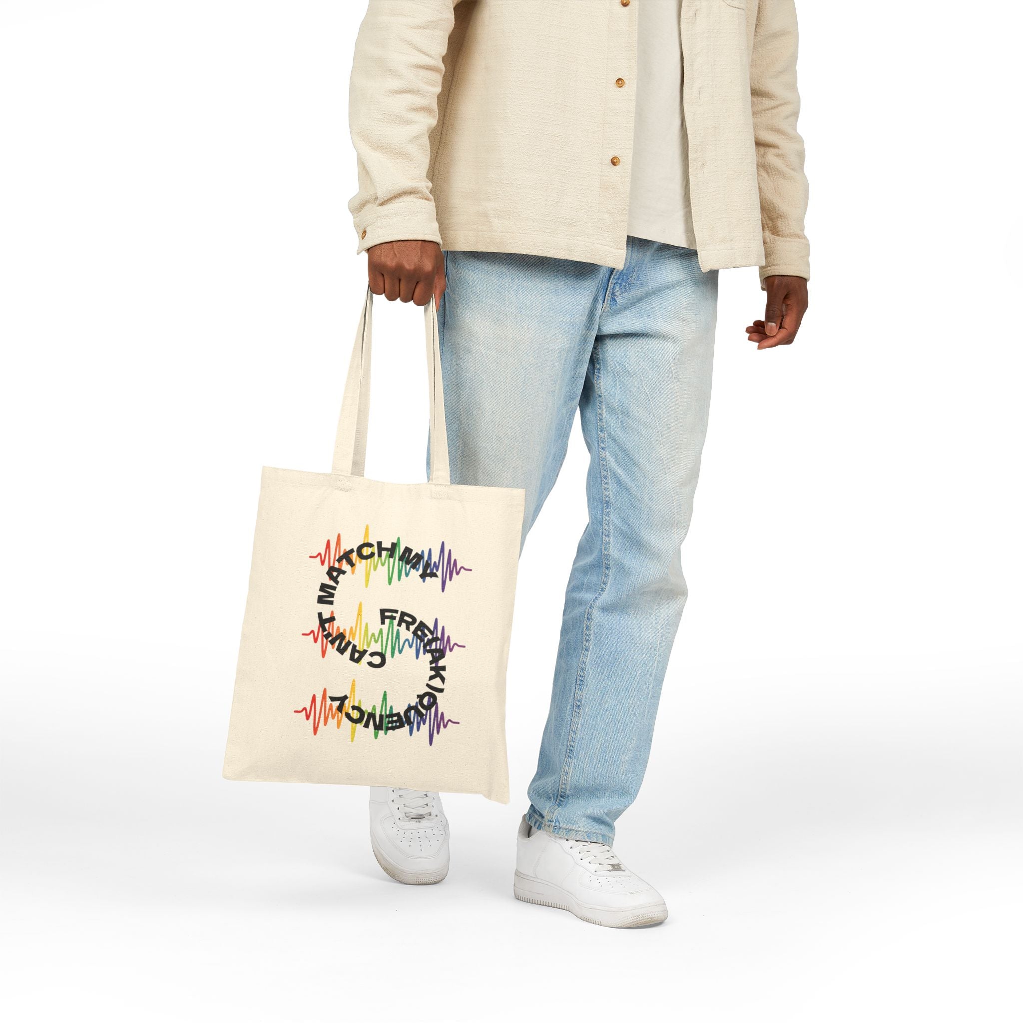 Rainbow Soundwave 'Can't Match  My Fre(ak)quency' Graphic — Canvas Tote Bag