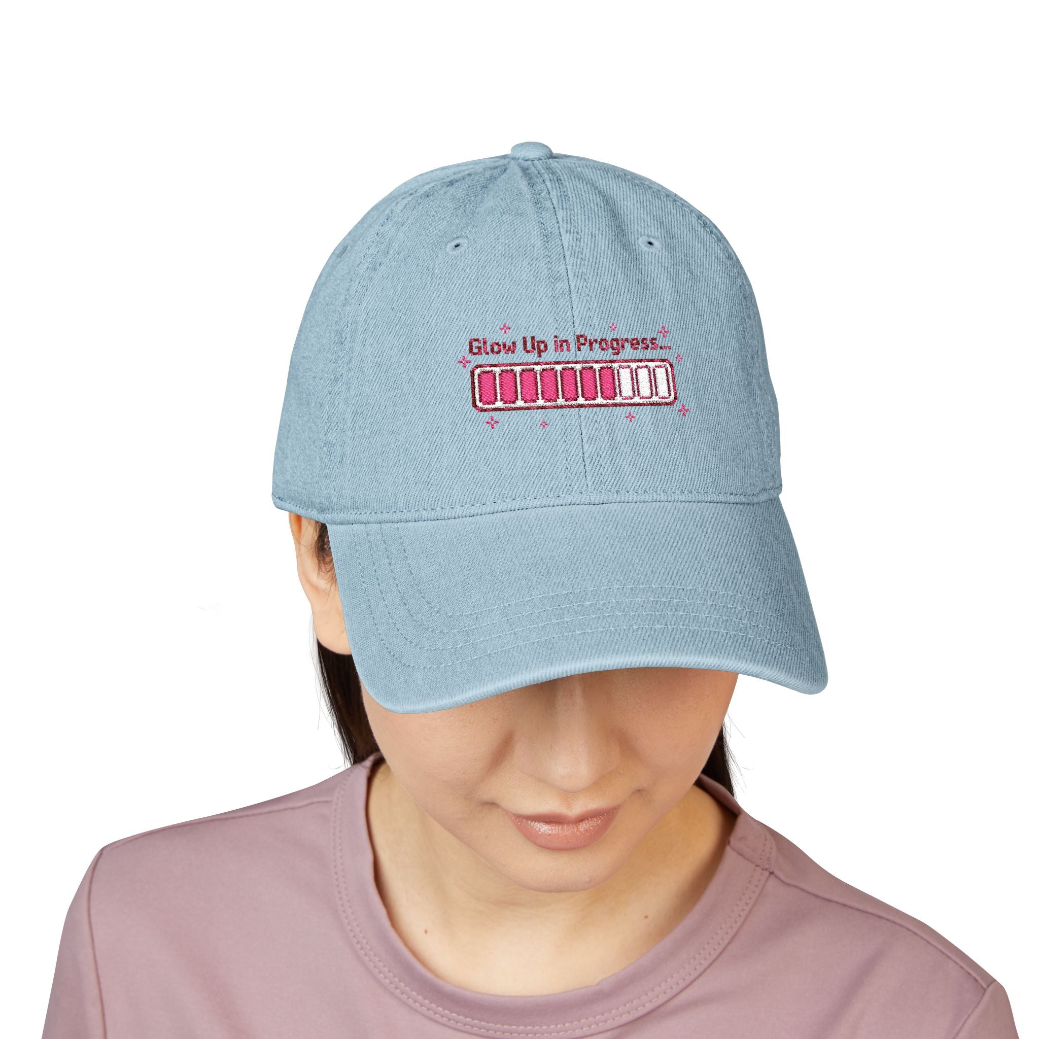 Y2K Glow Up In Progress — Demin Embroidered Baseball Cap