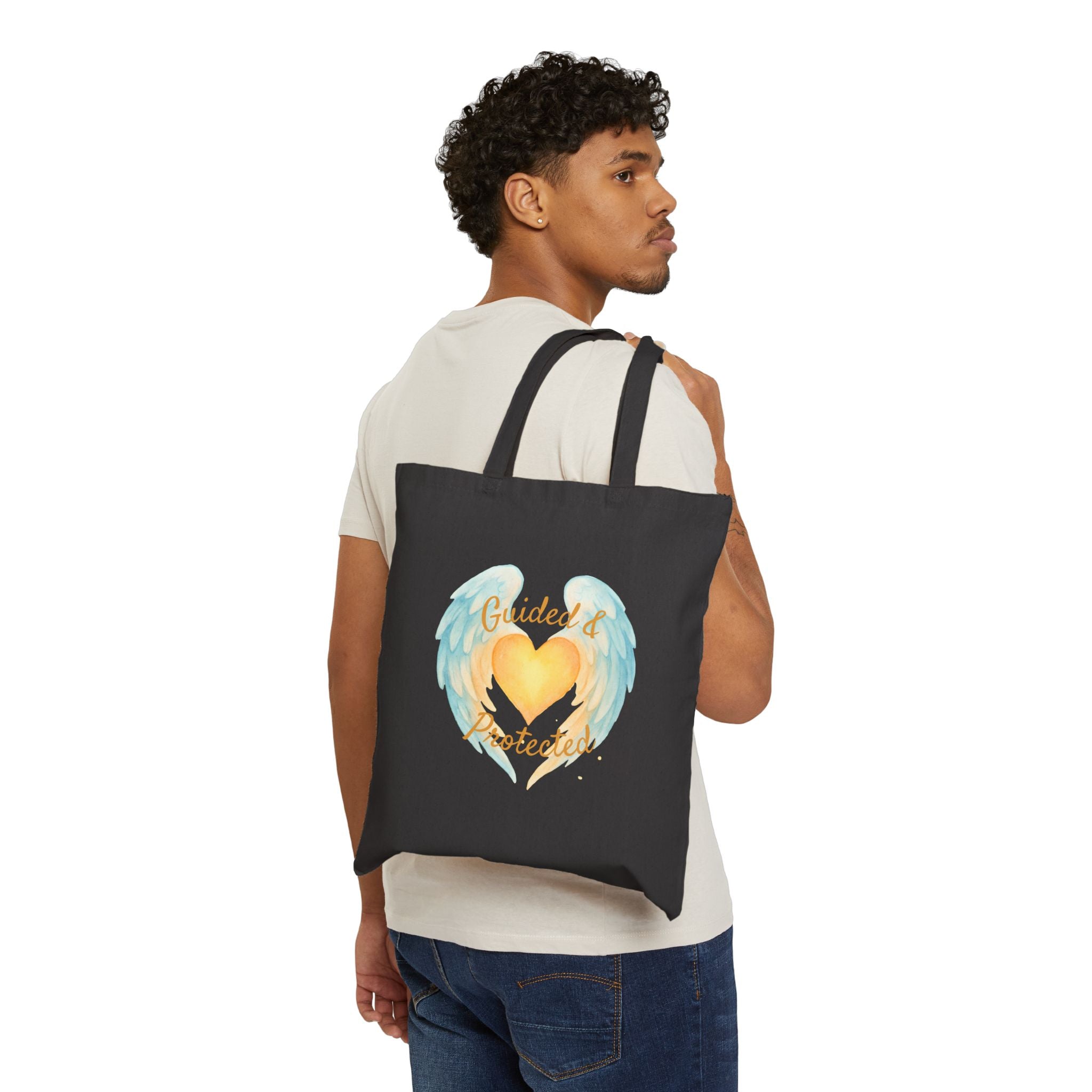 Tote Bag — "Guided & Protected" Angel Wing Heart Canvas Tote