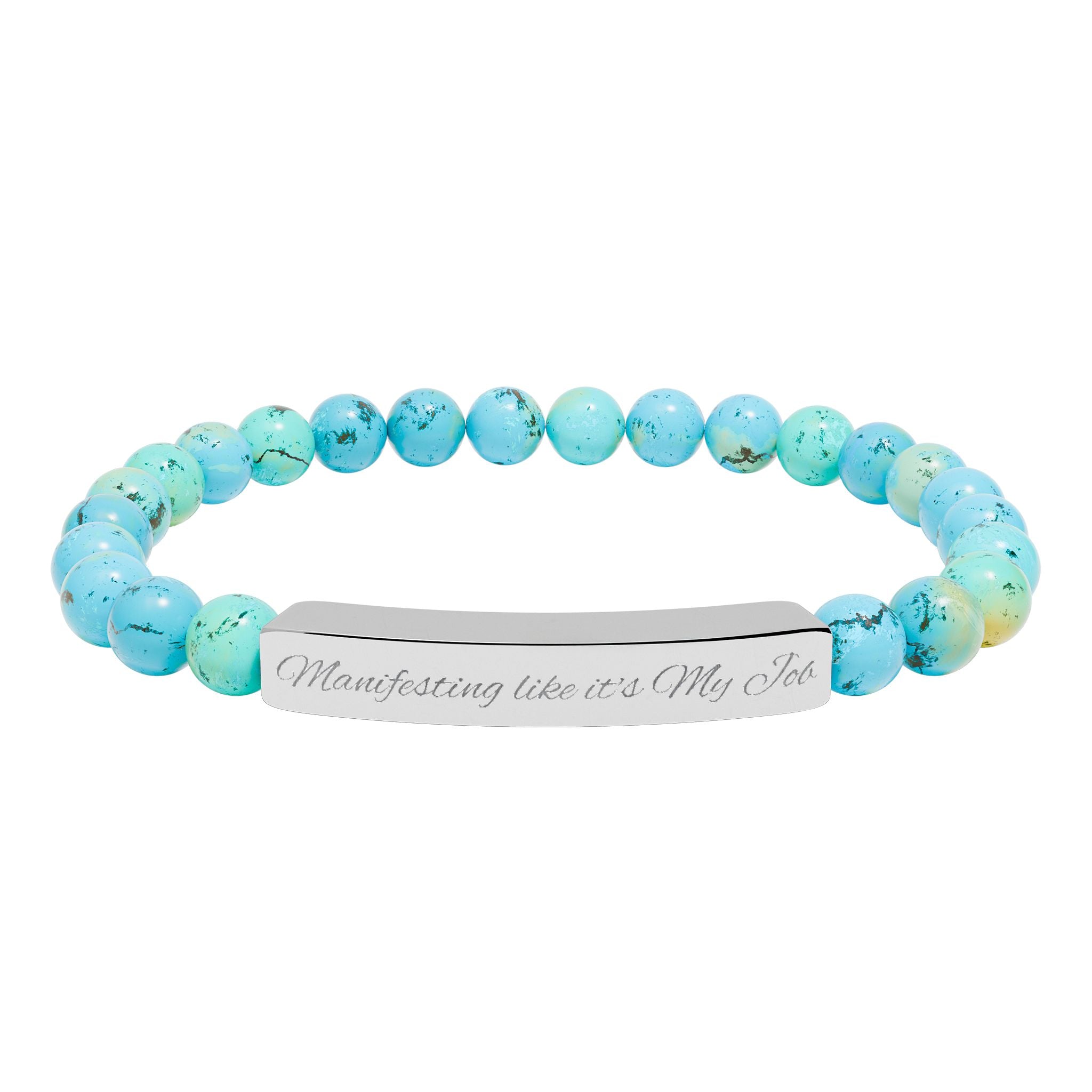 Manifesting like it's My Job  —Engraved Natural Stone Stretch Bar Affirmation Bracelet