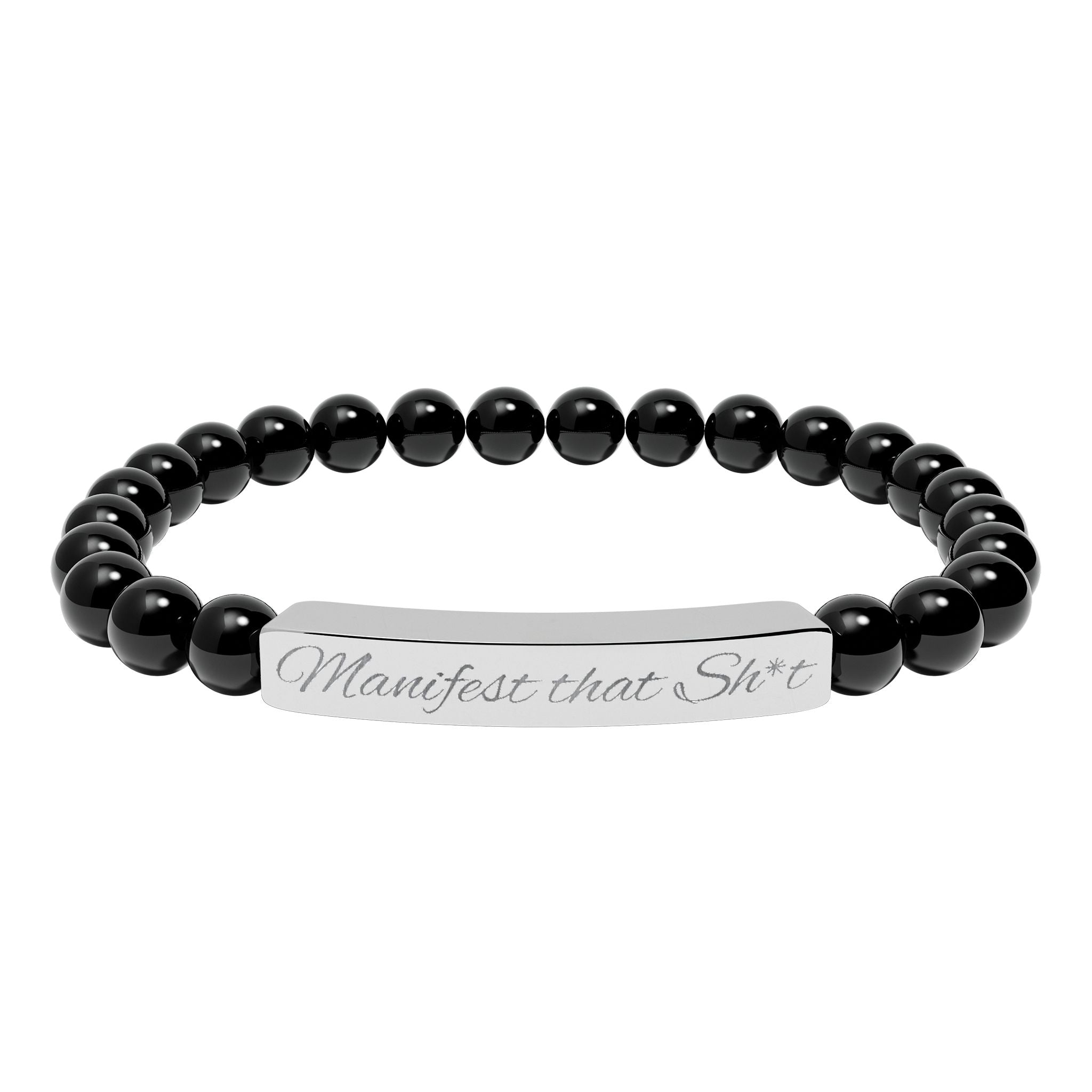 Manifest that Sh*t  —Engraved Natural Stone Stretch Bar Affirmation Bracelet