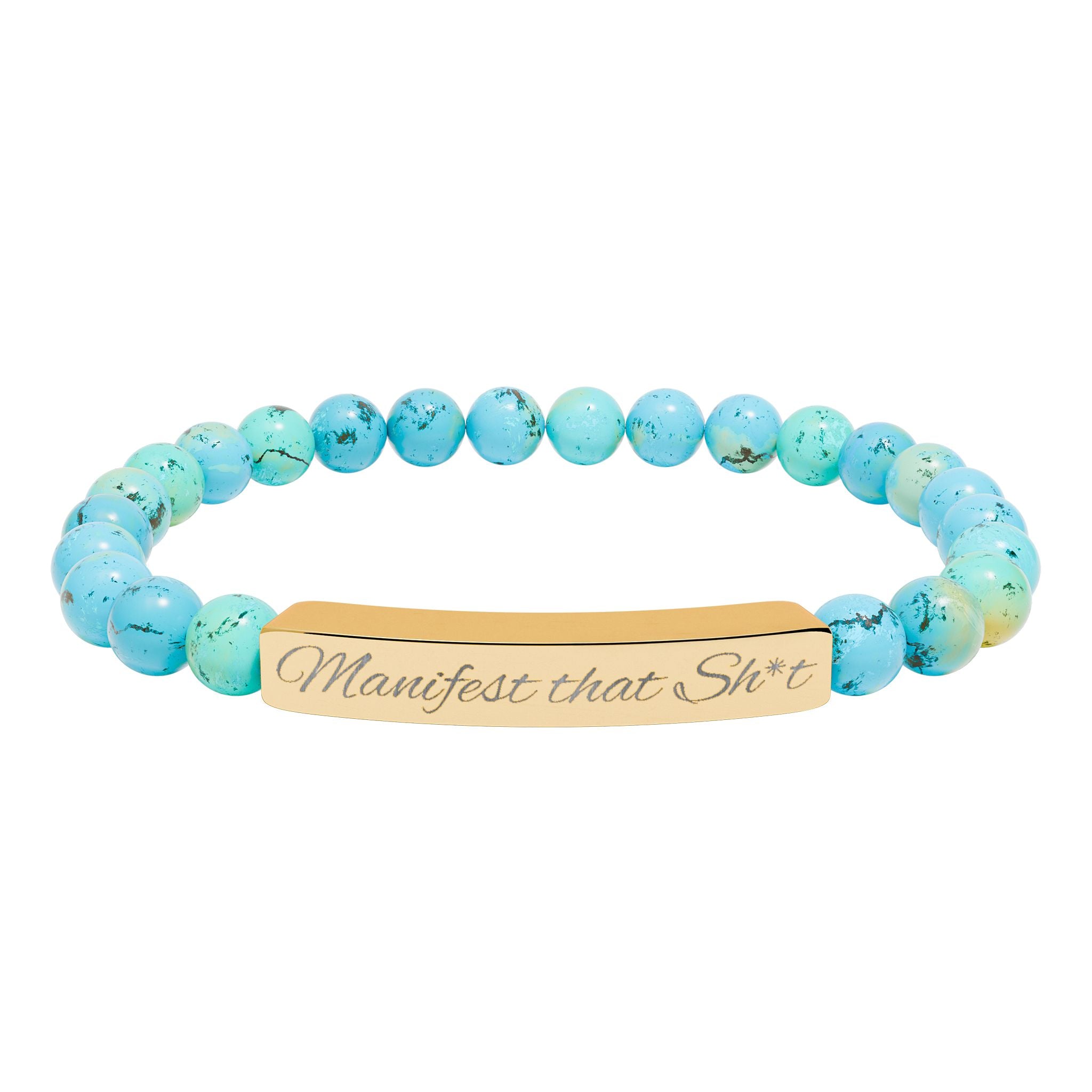 Manifest that Sh*t  —Engraved Natural Stone Stretch Bar Affirmation Bracelet