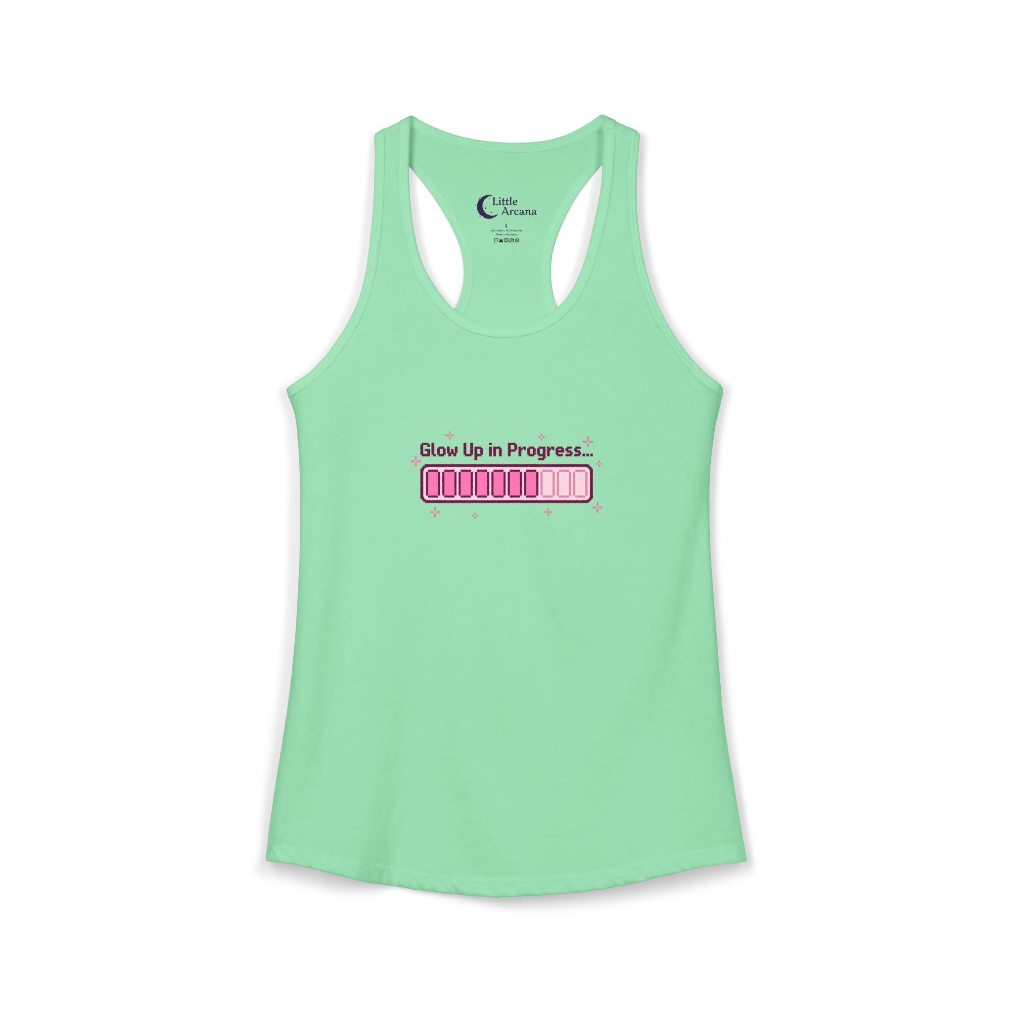 "Glow Up in Progress" Pink Loading Bar — Women's Ideal Racerback Tank