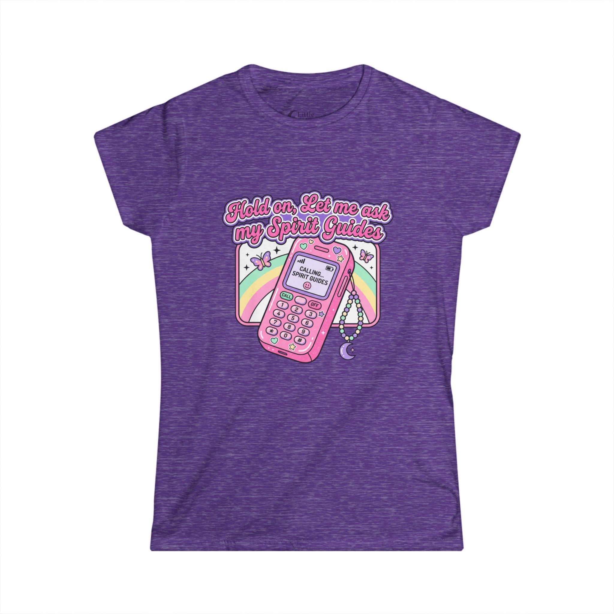 "Hold on, Let me ask my Spirit Guides" Retro Cell Phone Graphic — Women's Soft Style T-Shirt