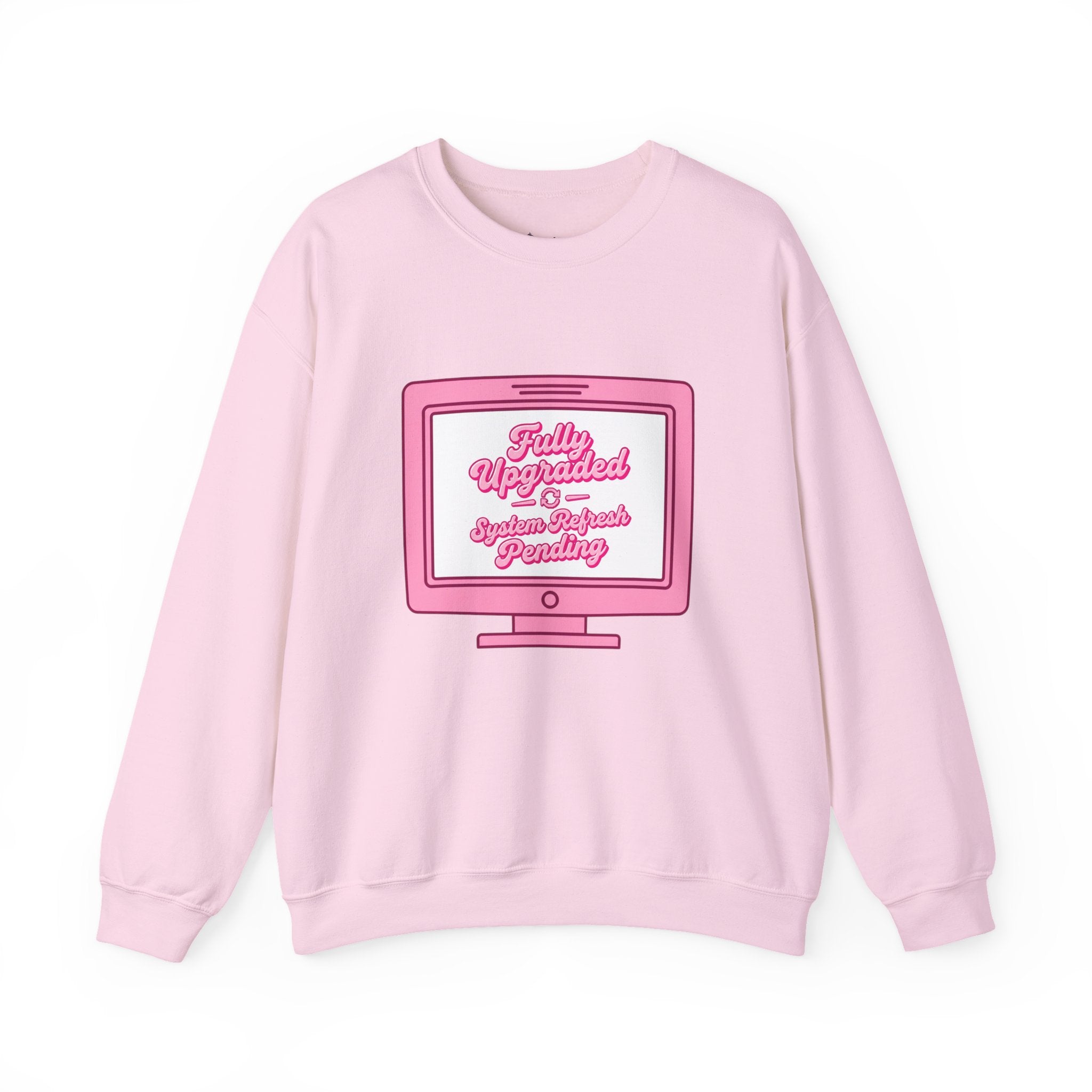 Crewneck Sweatshirt — "Fully Updated" Retro Pink Computer Graphic