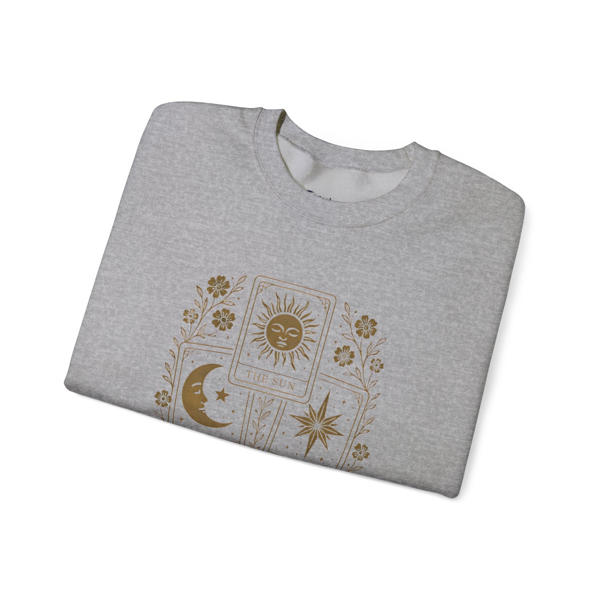 Aligned by the Cosmos Crewneck Sweatshirt — Celestial Moon & Sun Graphic