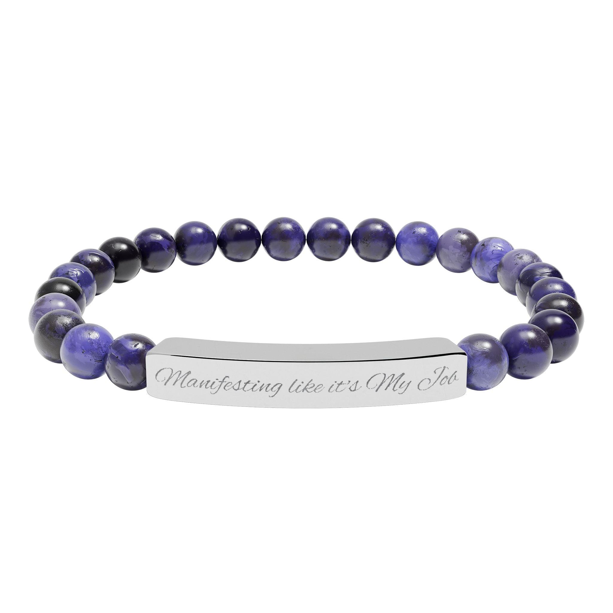 Manifesting like it's My Job  —Engraved Natural Stone Stretch Bar Affirmation Bracelet