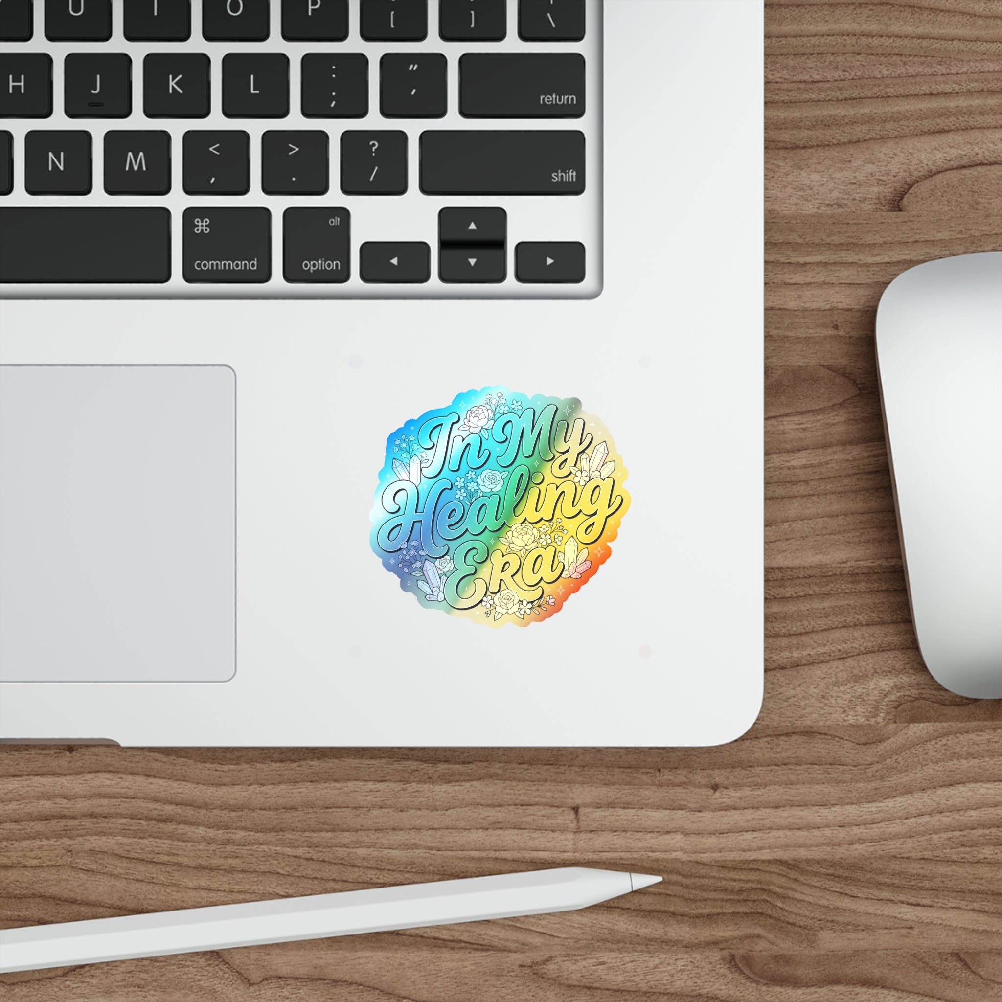 Holographic Die-Cut Sticker — "In My Healing Era" Rainbow Crystal Floral Decal