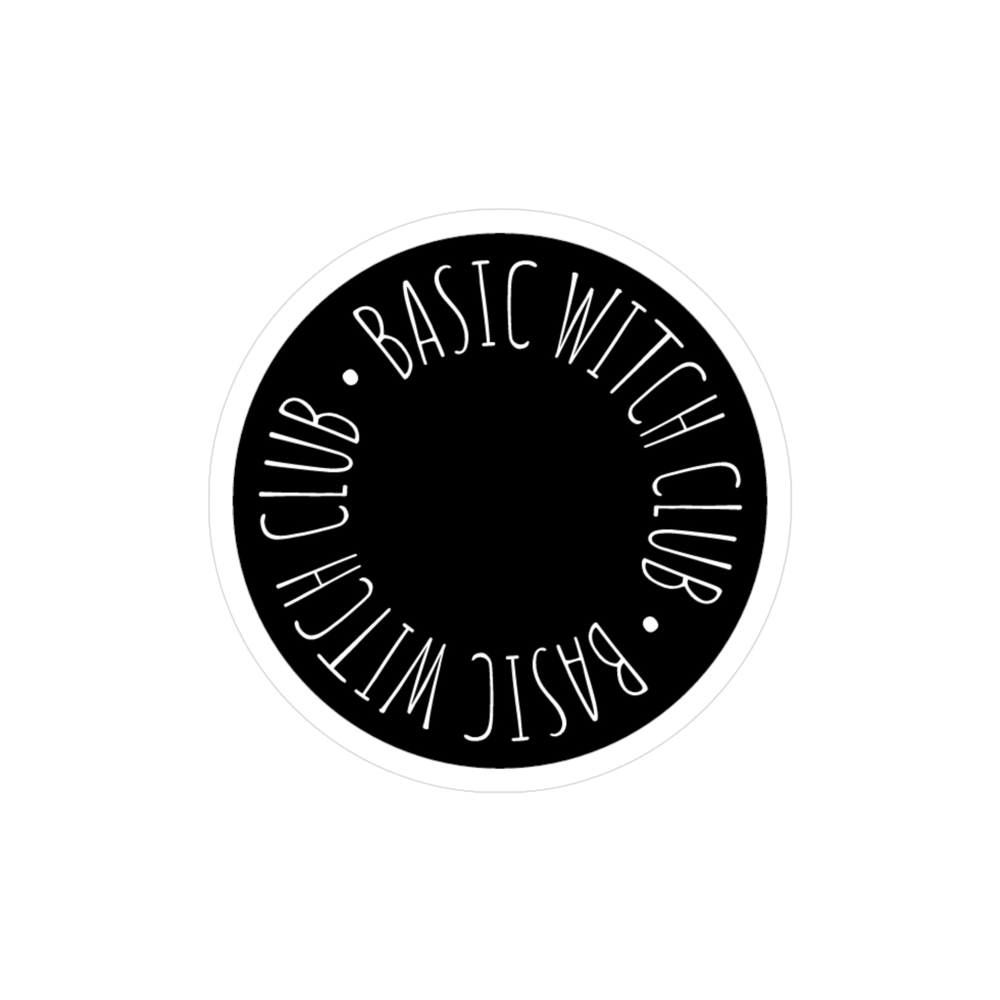 "BASIC WITCH CLUB"  Kiss-Cut Vinyl Decal — Black Circular Emblem