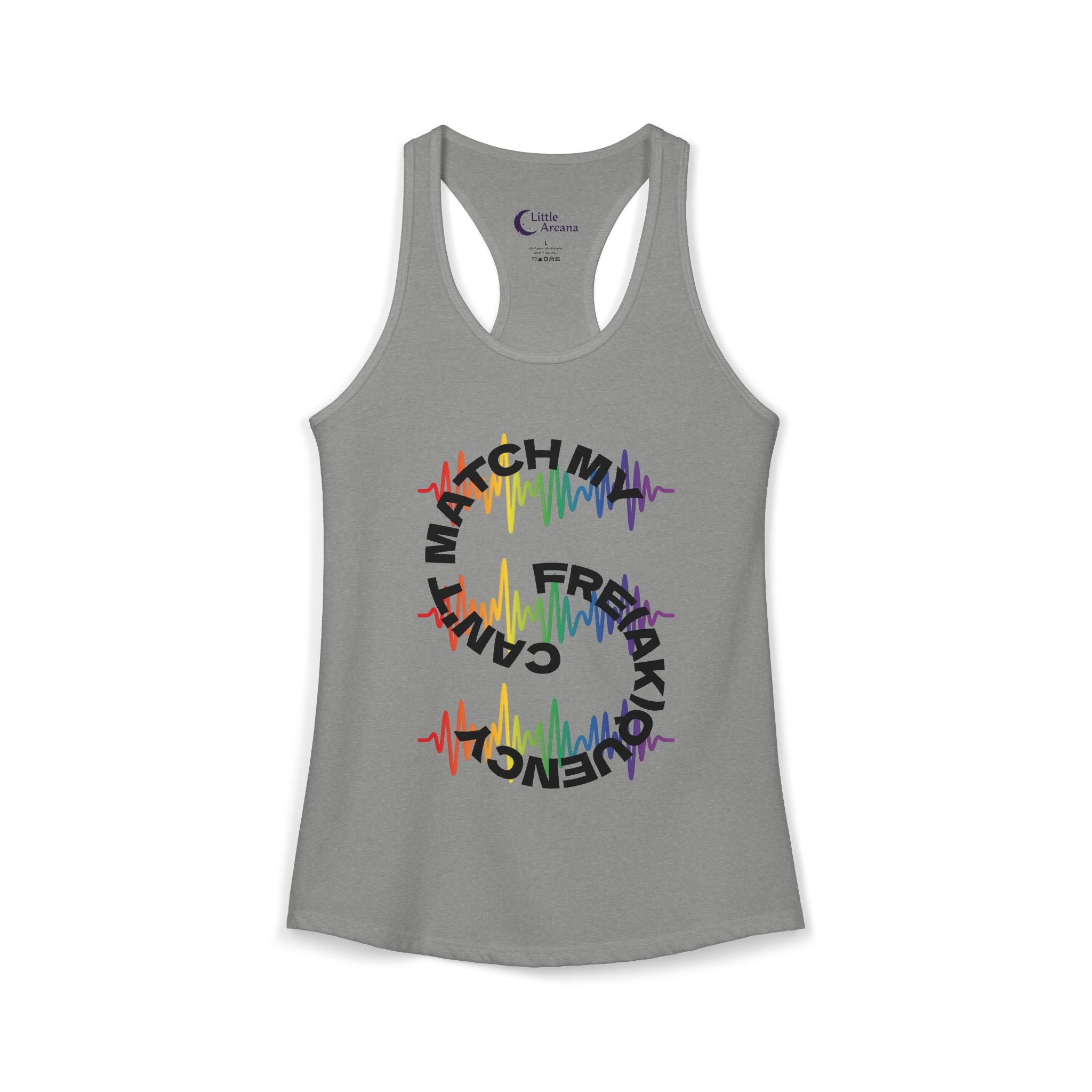 Rainbow Soundwave 'Can't Match  My Fre(ak)quency' Graphic — Women's Racerback Tank