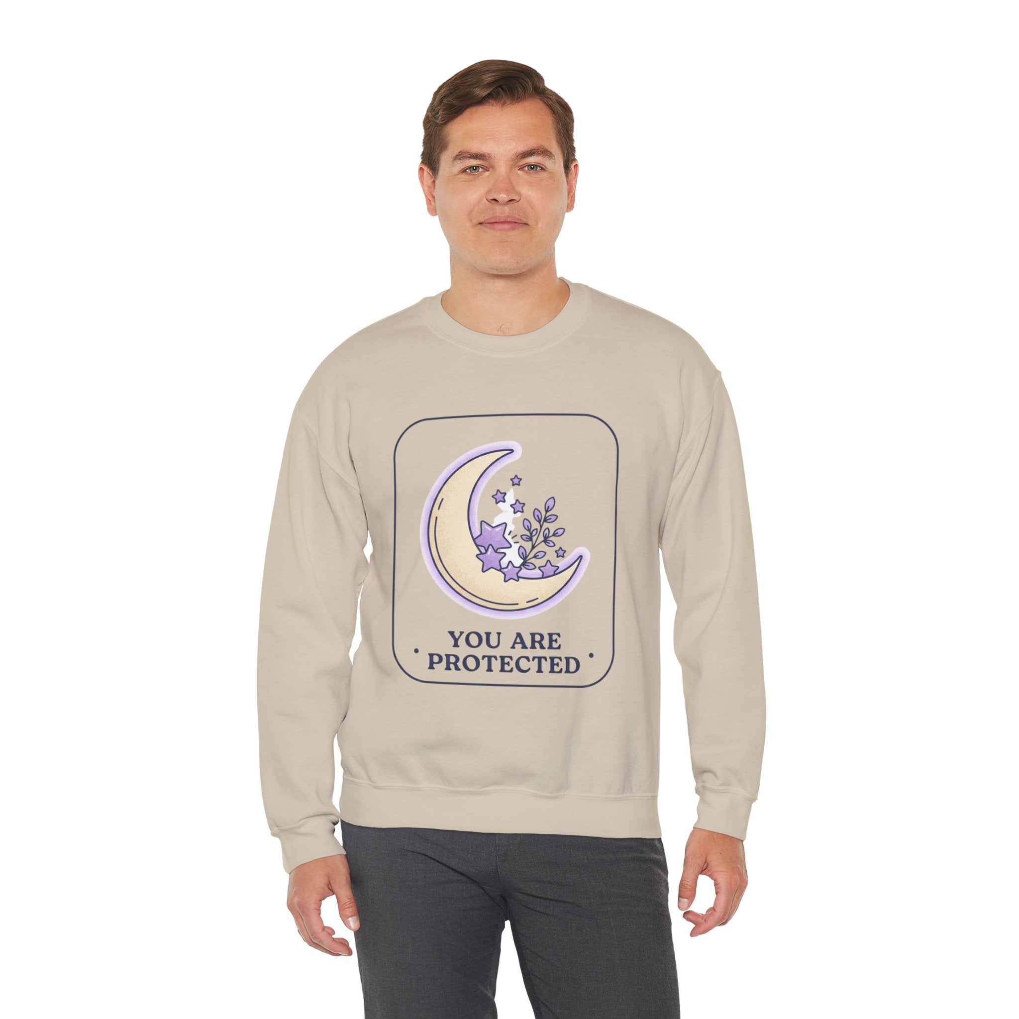 Crewneck Sweatshirt — "You Are Protected" Moon & Stars Comfort Pullover