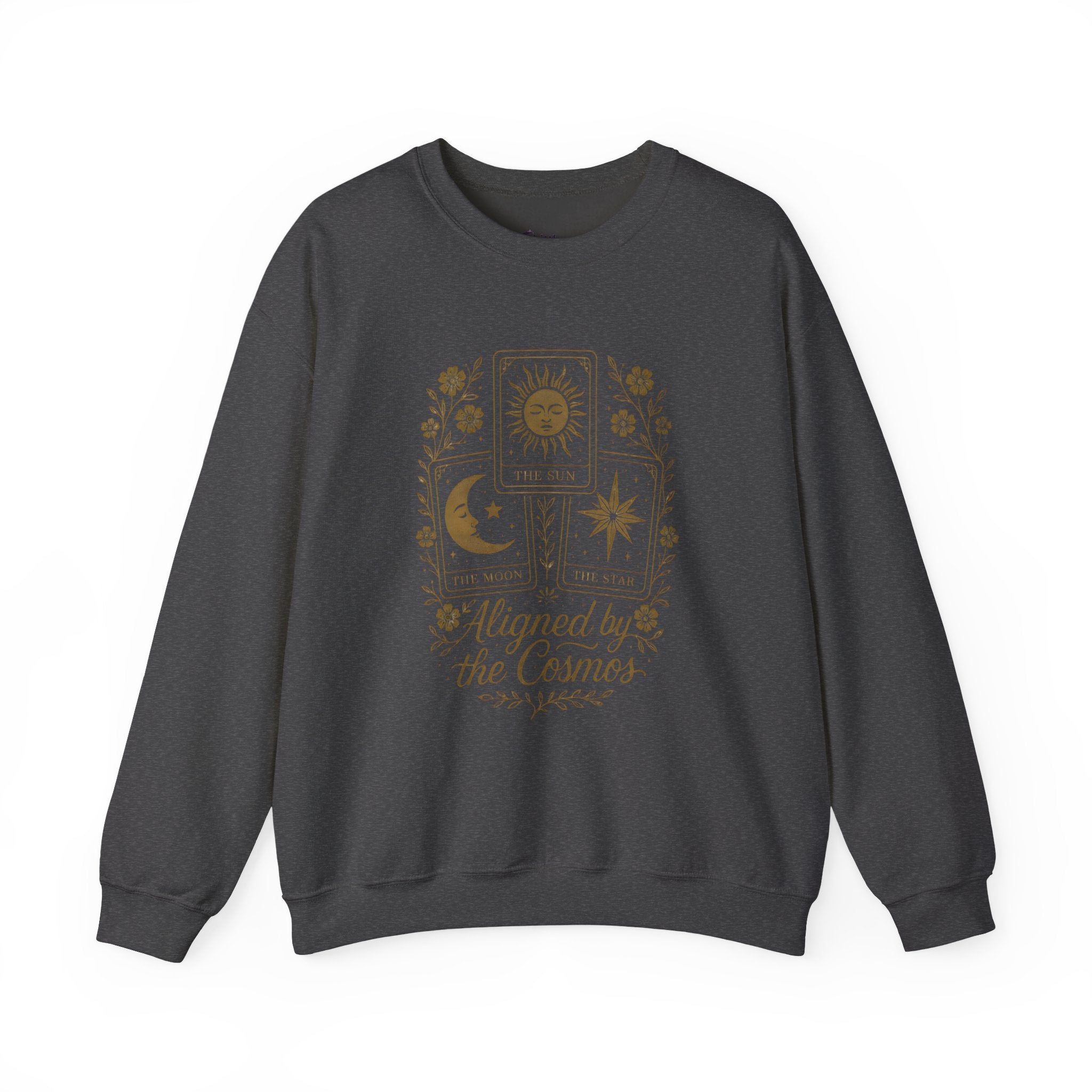 Aligned by the Cosmos Crewneck Sweatshirt — Celestial Moon & Sun Graphic