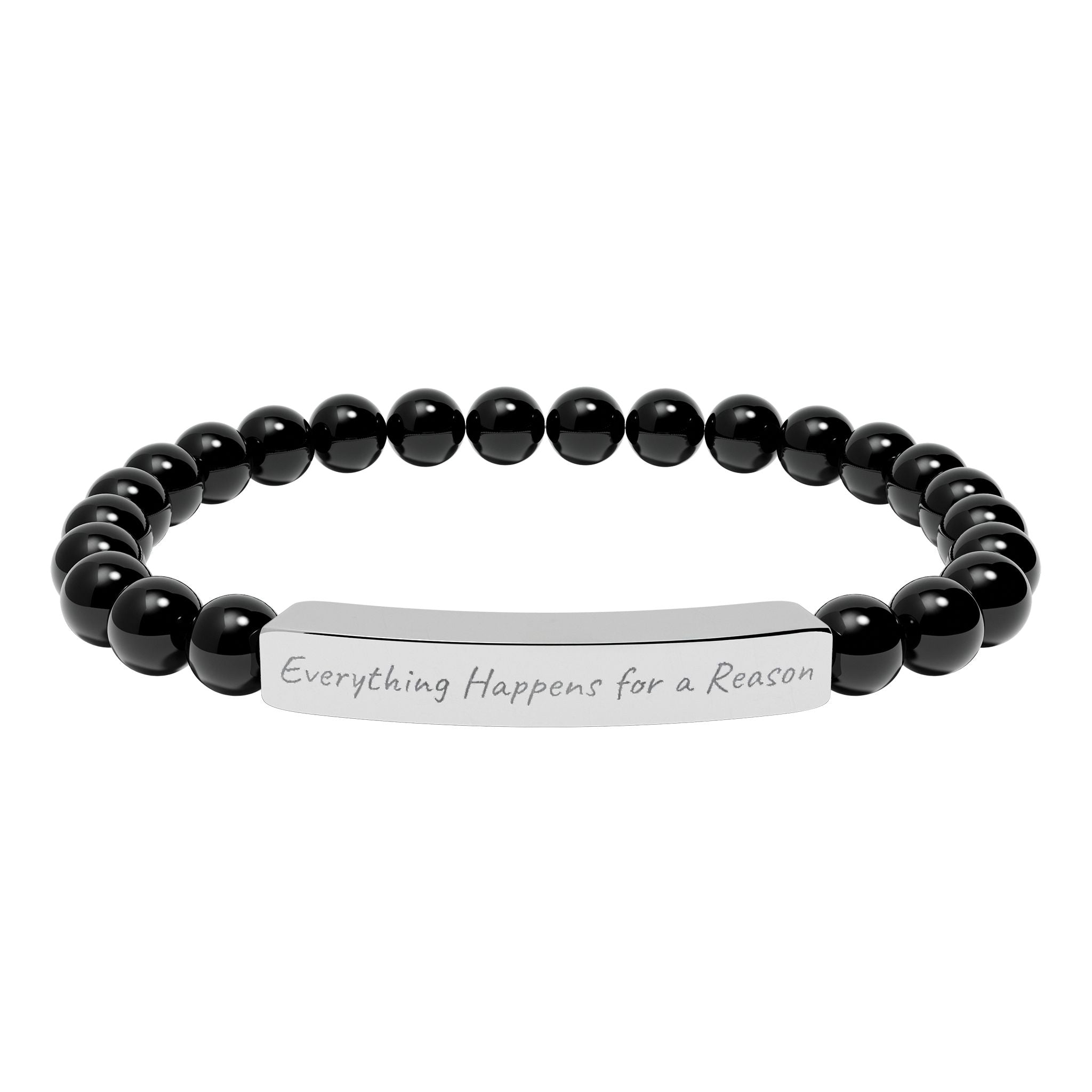 Everything Happens for a Reason —Engraved Natural Stone Stretch Bar Affirmation Bracelet