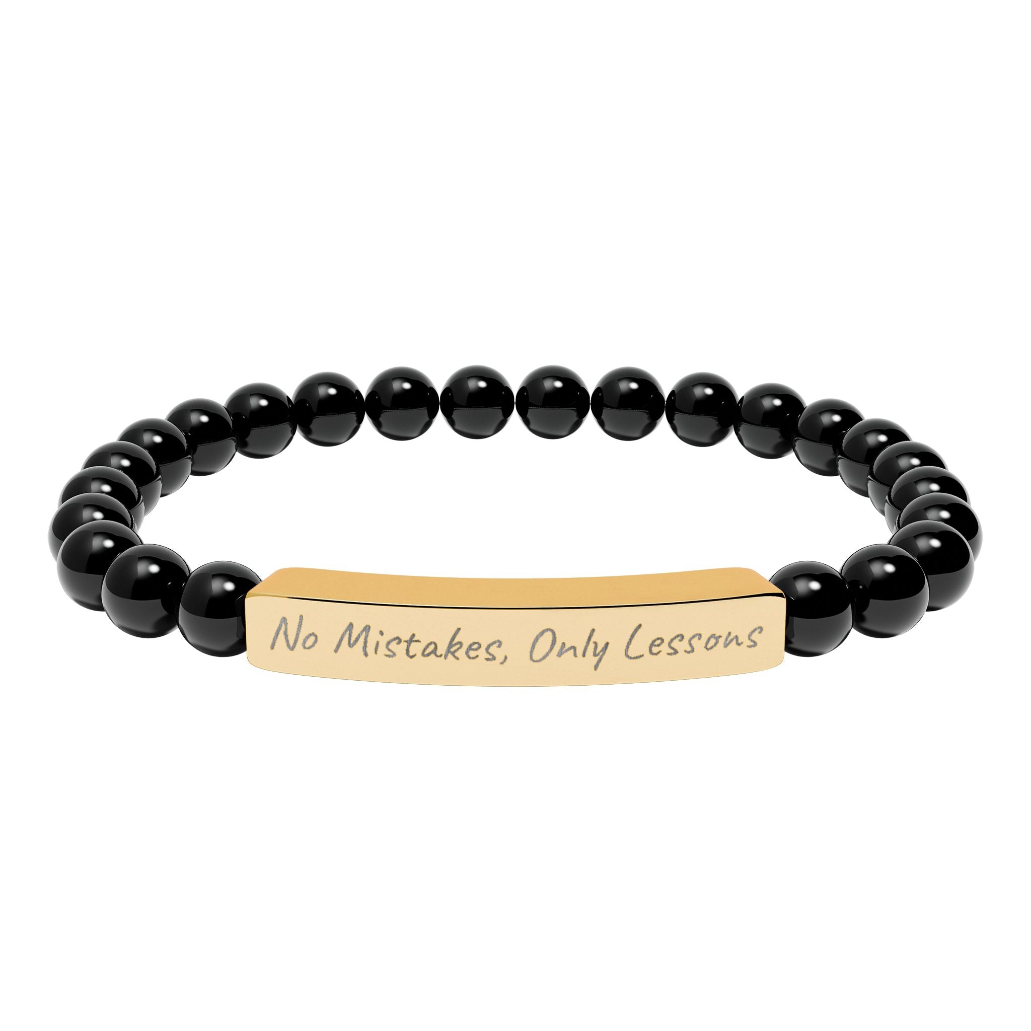 No Mistakes, Only Lessons —Engraved Natural Stone Stretch Bar Affirmation Bracelet