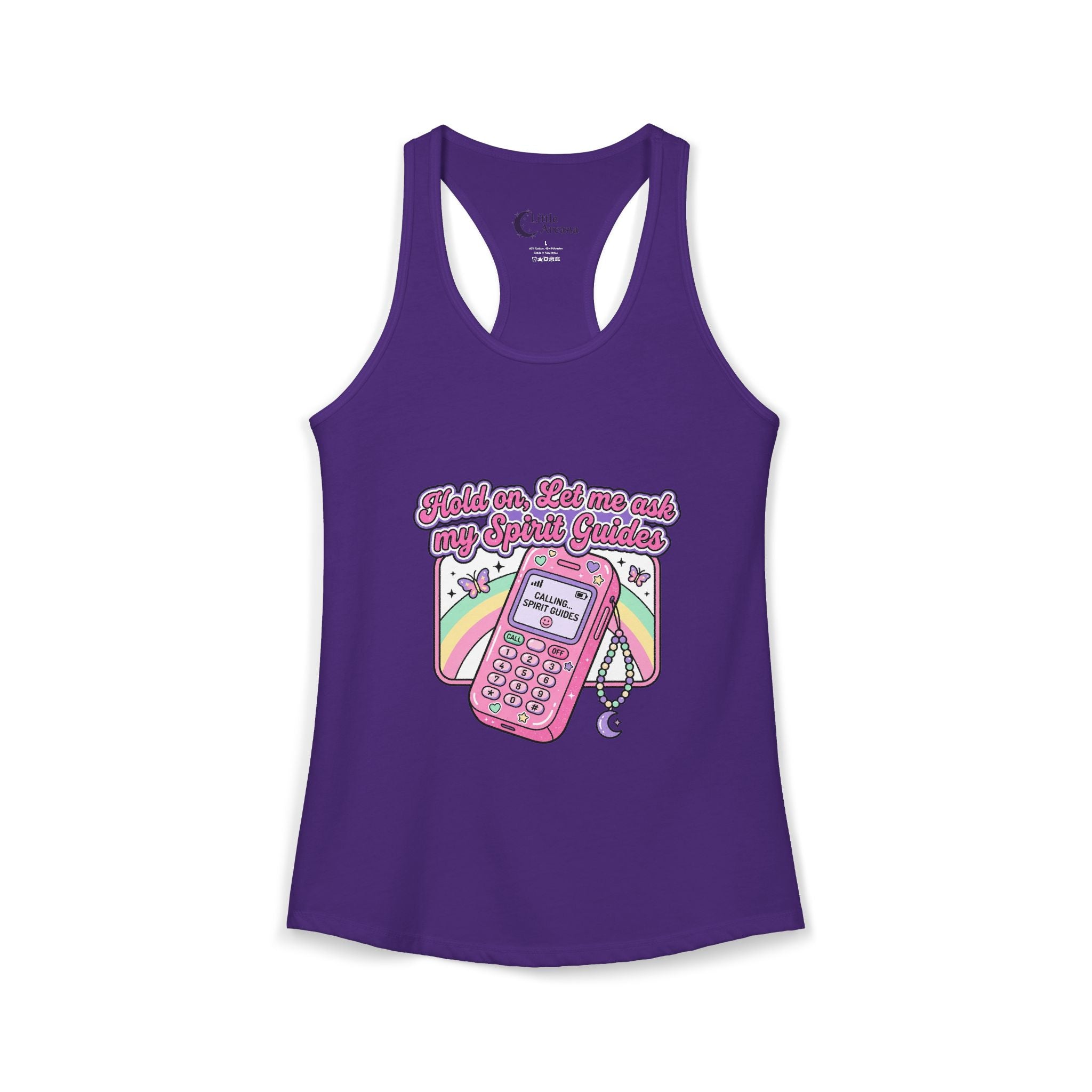 "Hold on, Let me ask my Spirit Guides" Retro Cell Phone Graphic — Women's Racerback Tank