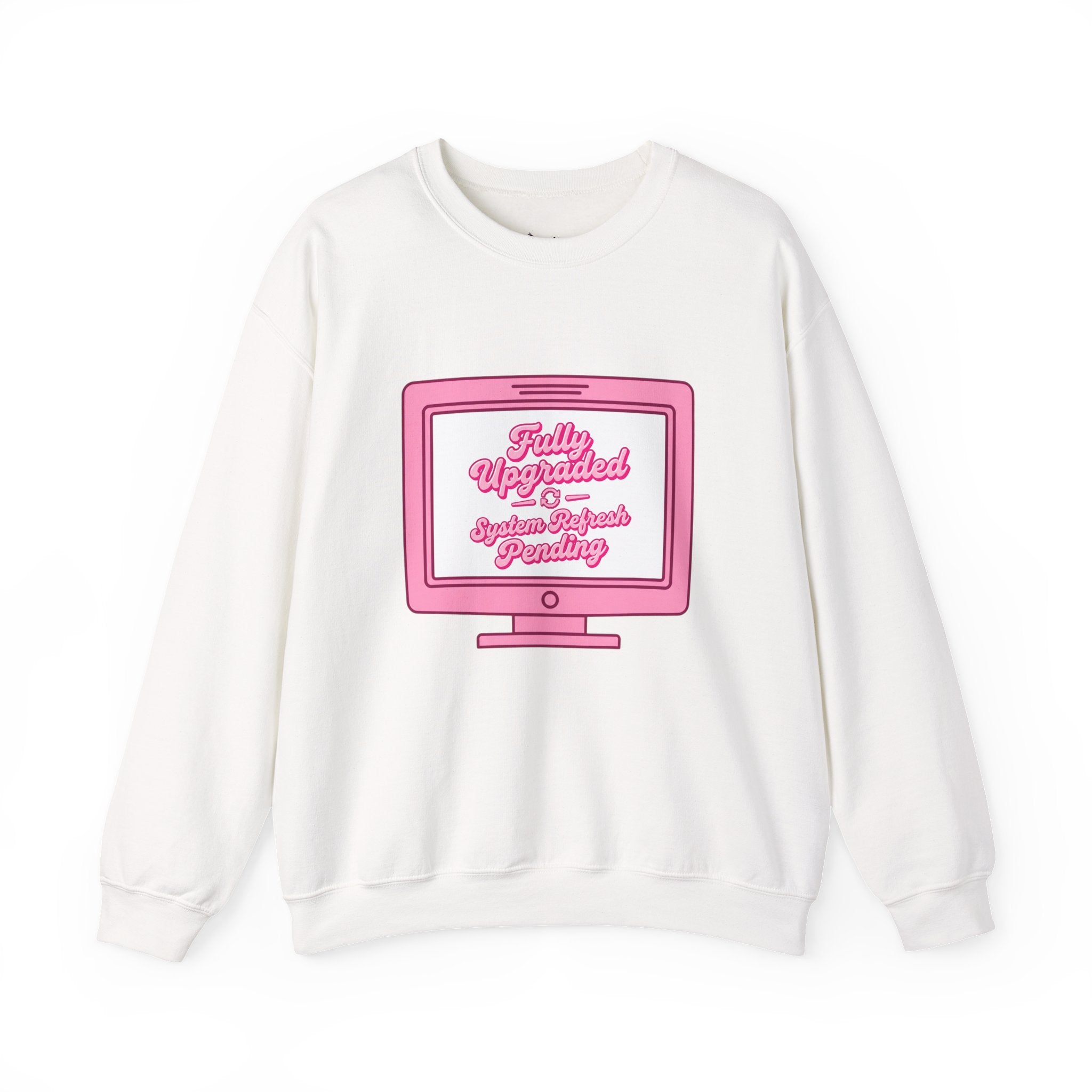 Crewneck Sweatshirt — "Fully Updated" Retro Pink Computer Graphic