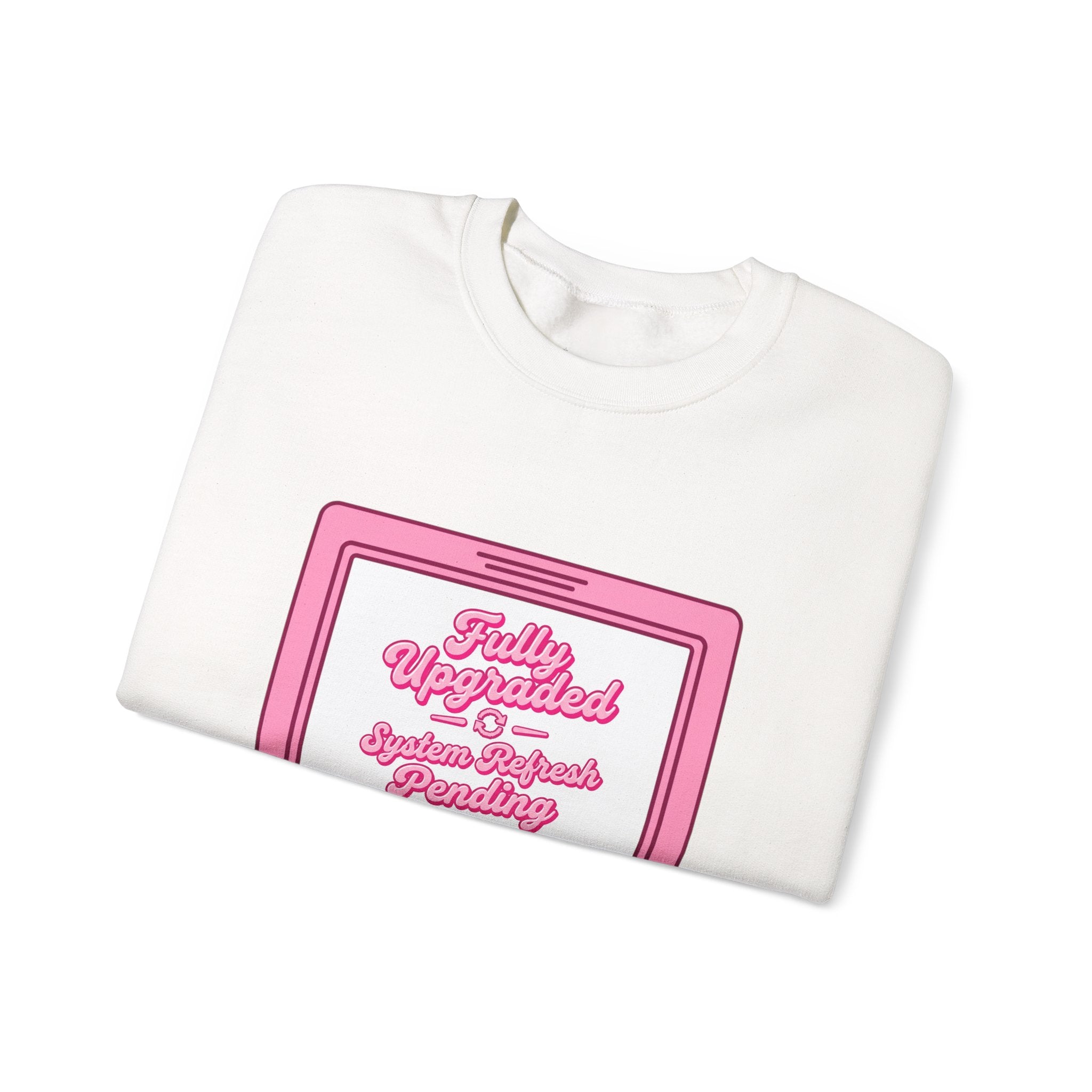 Crewneck Sweatshirt — "Fully Updated" Retro Pink Computer Graphic