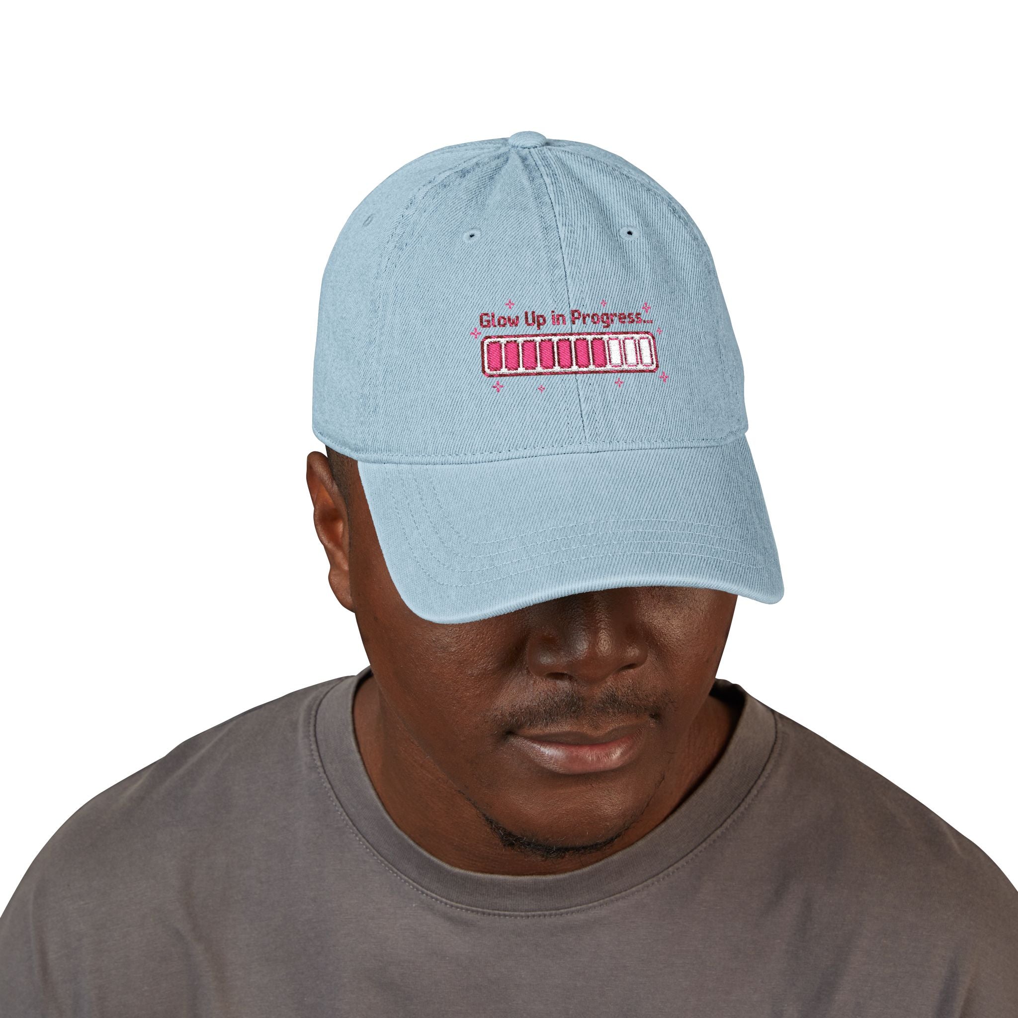 Y2K Glow Up In Progress — Demin Embroidered Baseball Cap