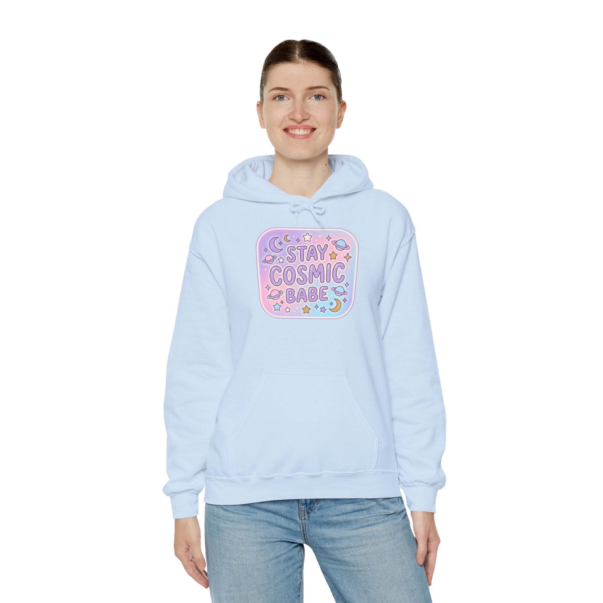 Hoodie — "Stay Cosmic Babe" Pastel Space Graphic Hoodie