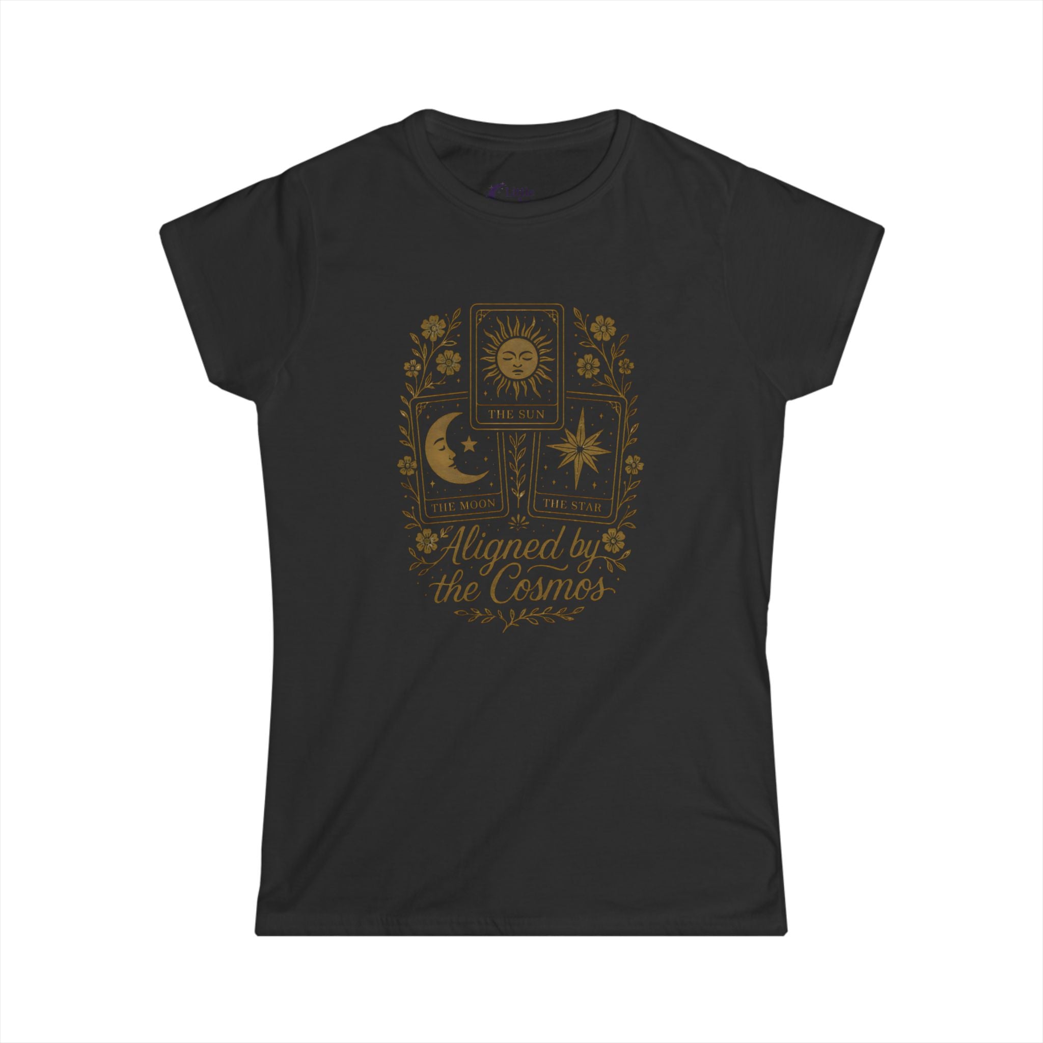 Aligned by the Cosmos Women's Tee — Celestial Sun, Moon & Stars Graphic