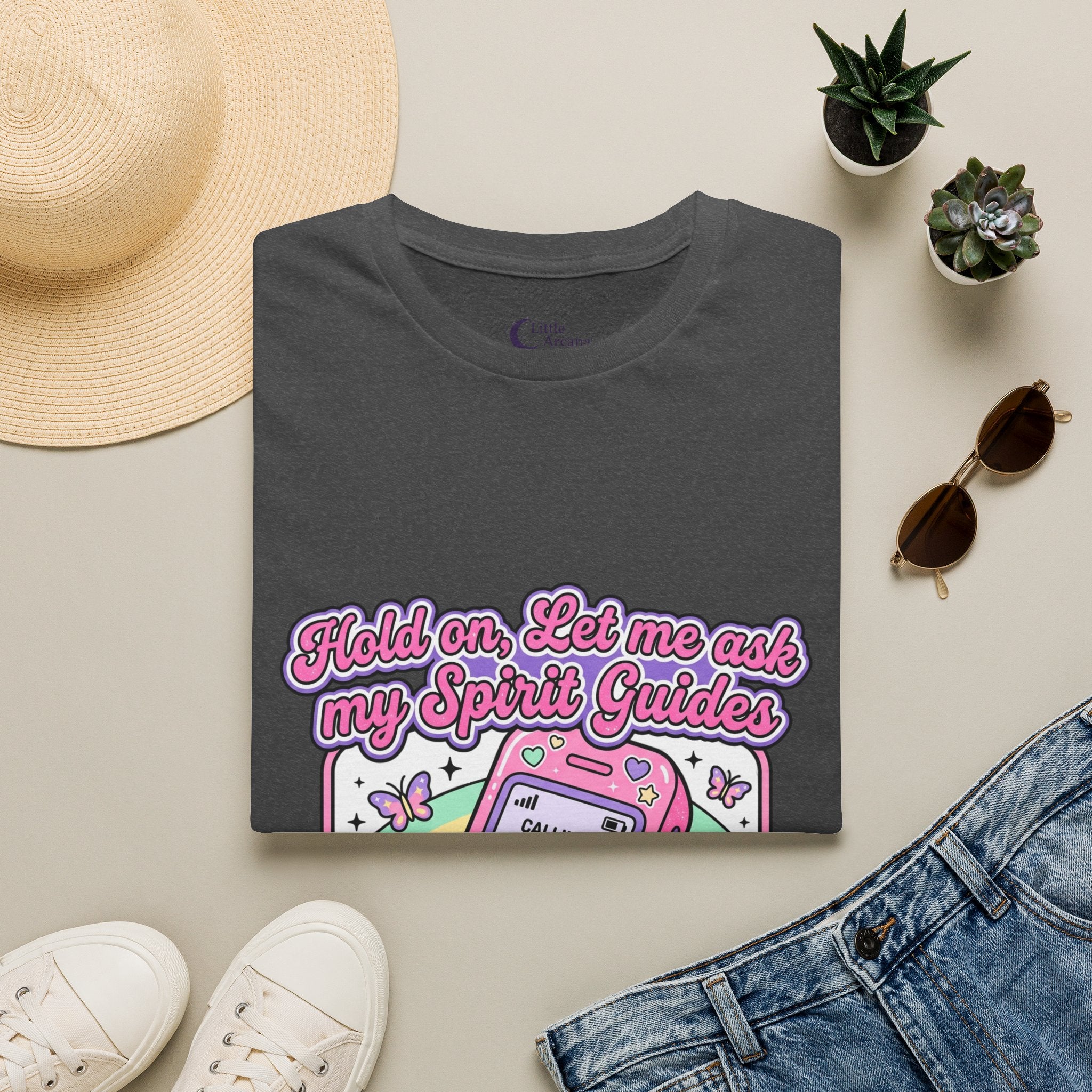 "Hold on, Let me ask my Spirit Guides" Retro Cell Phone Graphic — Unisex T‑Shirt