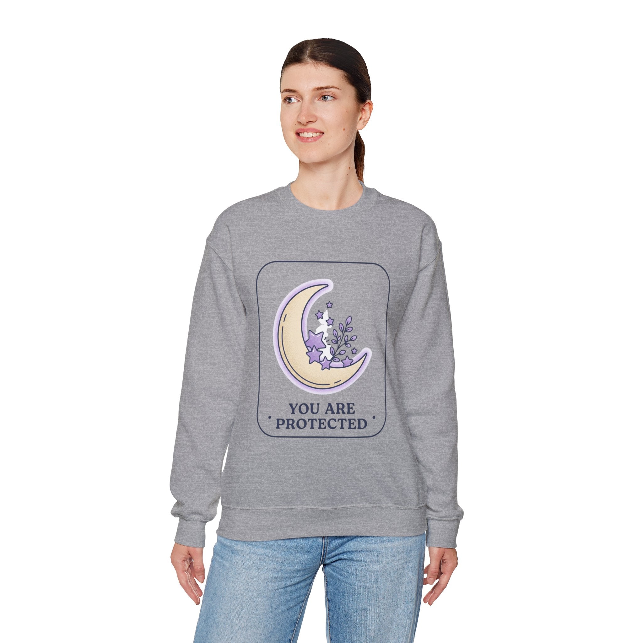 Crewneck Sweatshirt — "You Are Protected" Moon & Stars Comfort Pullover