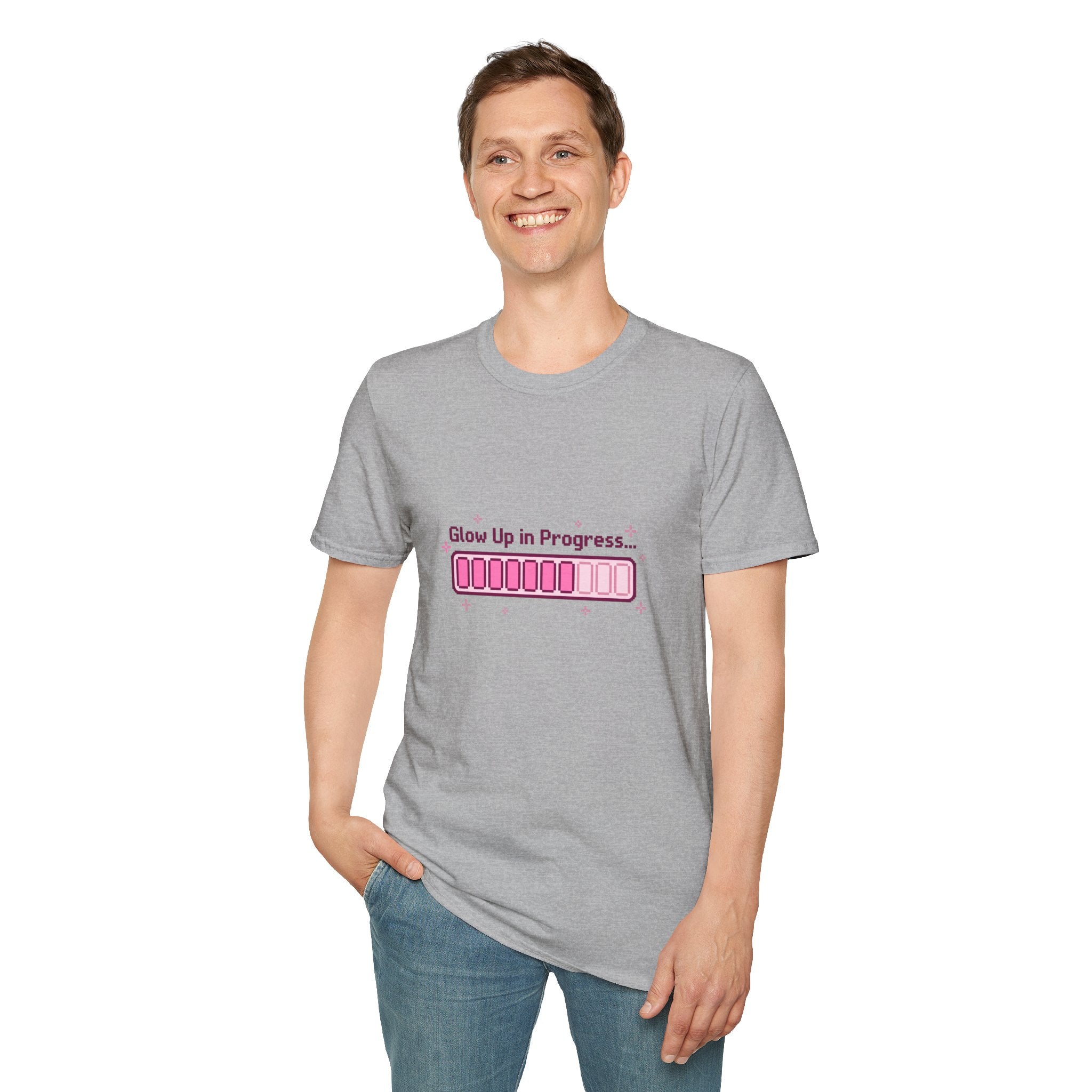 "Glow Up In Progress" Pink Loading Bar — Unisex T-Shirt
